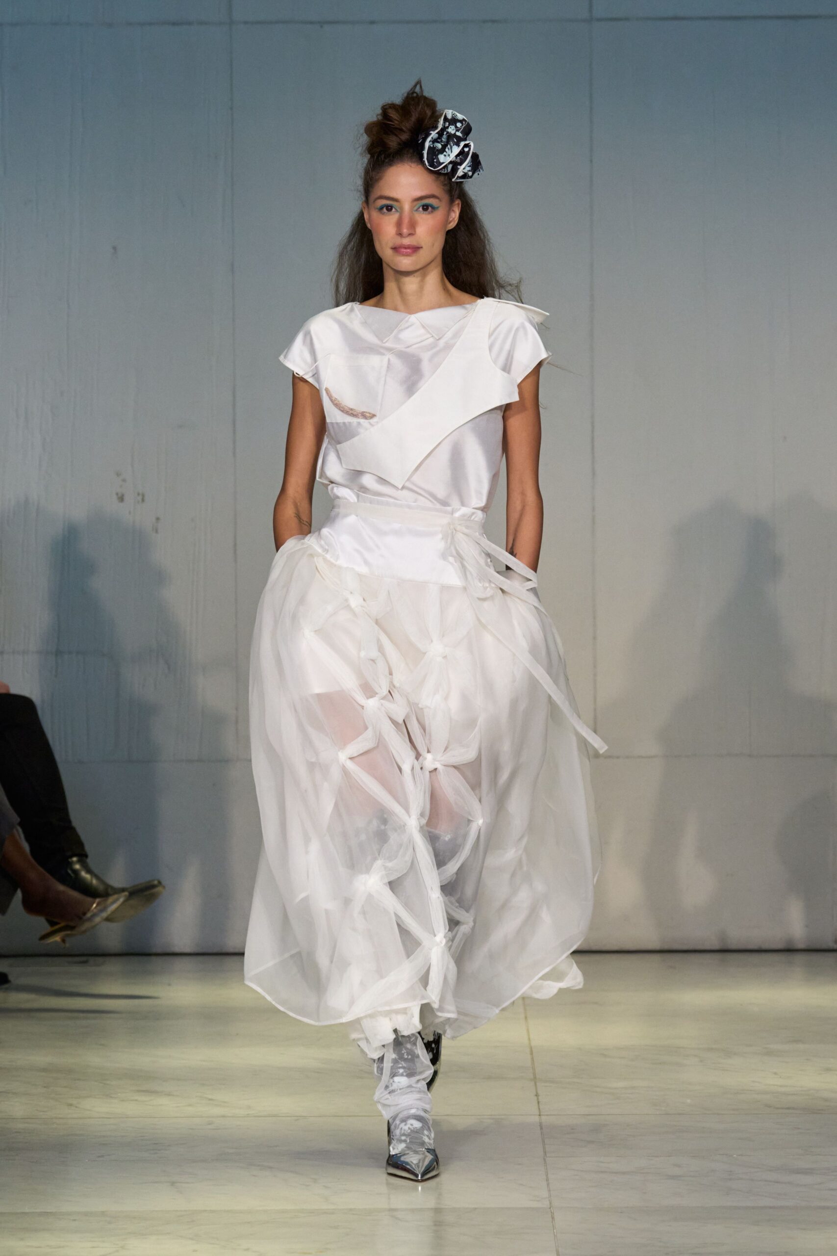 white layered midi skirt and top