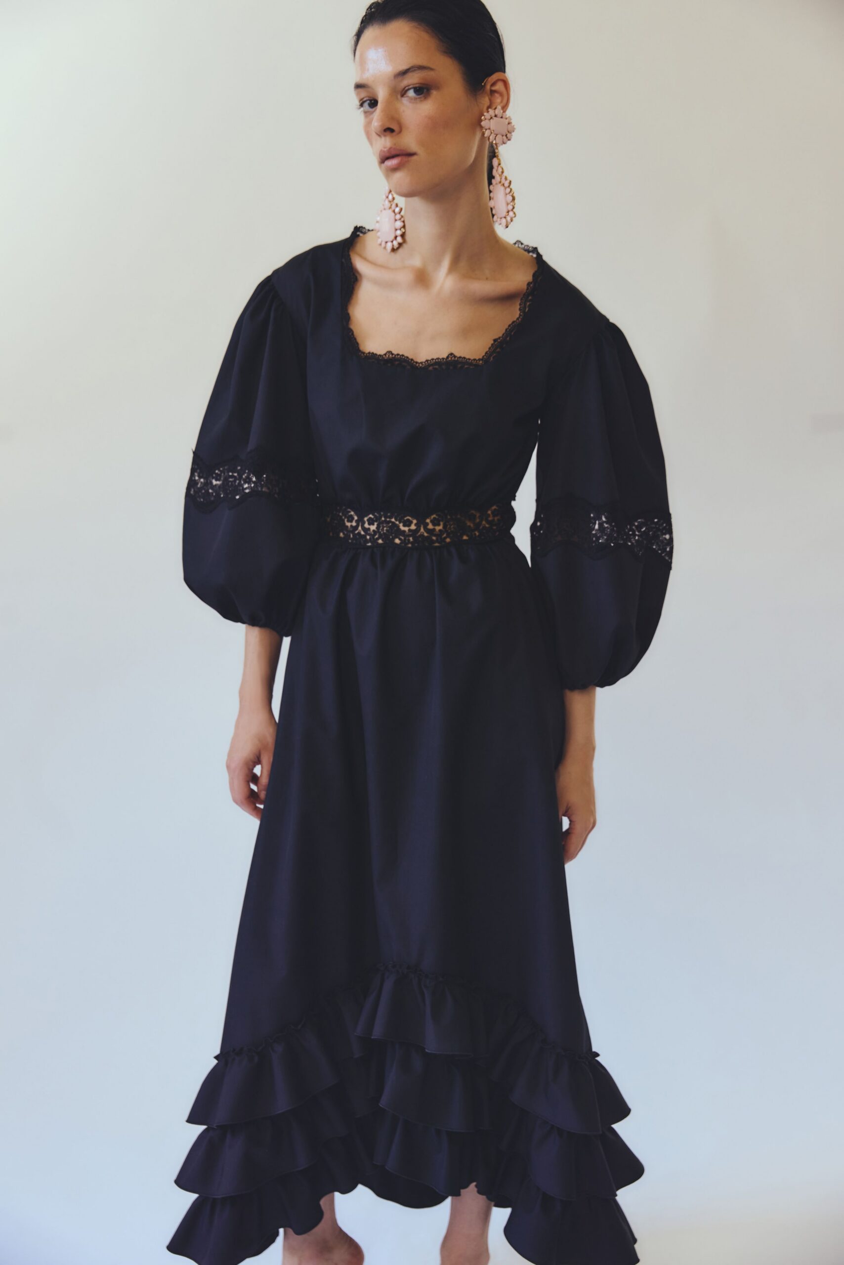 black cotton long-sleeve dress