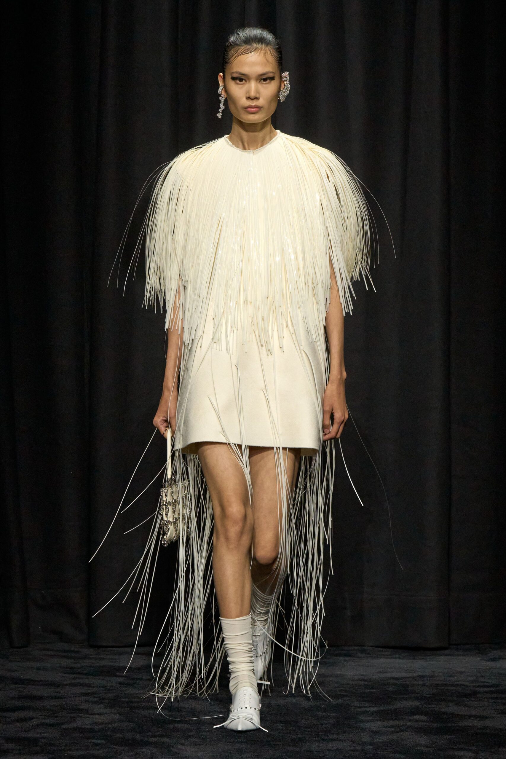 white fringed mini dress