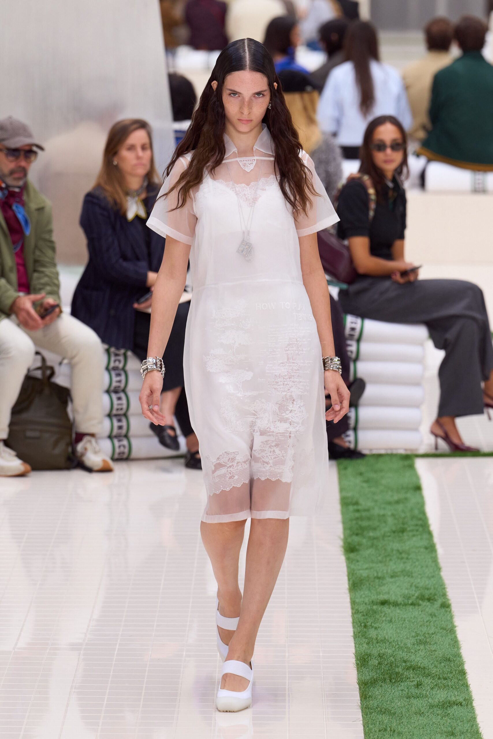 white silk sleeveless high-neck fitted embroidered layered dress