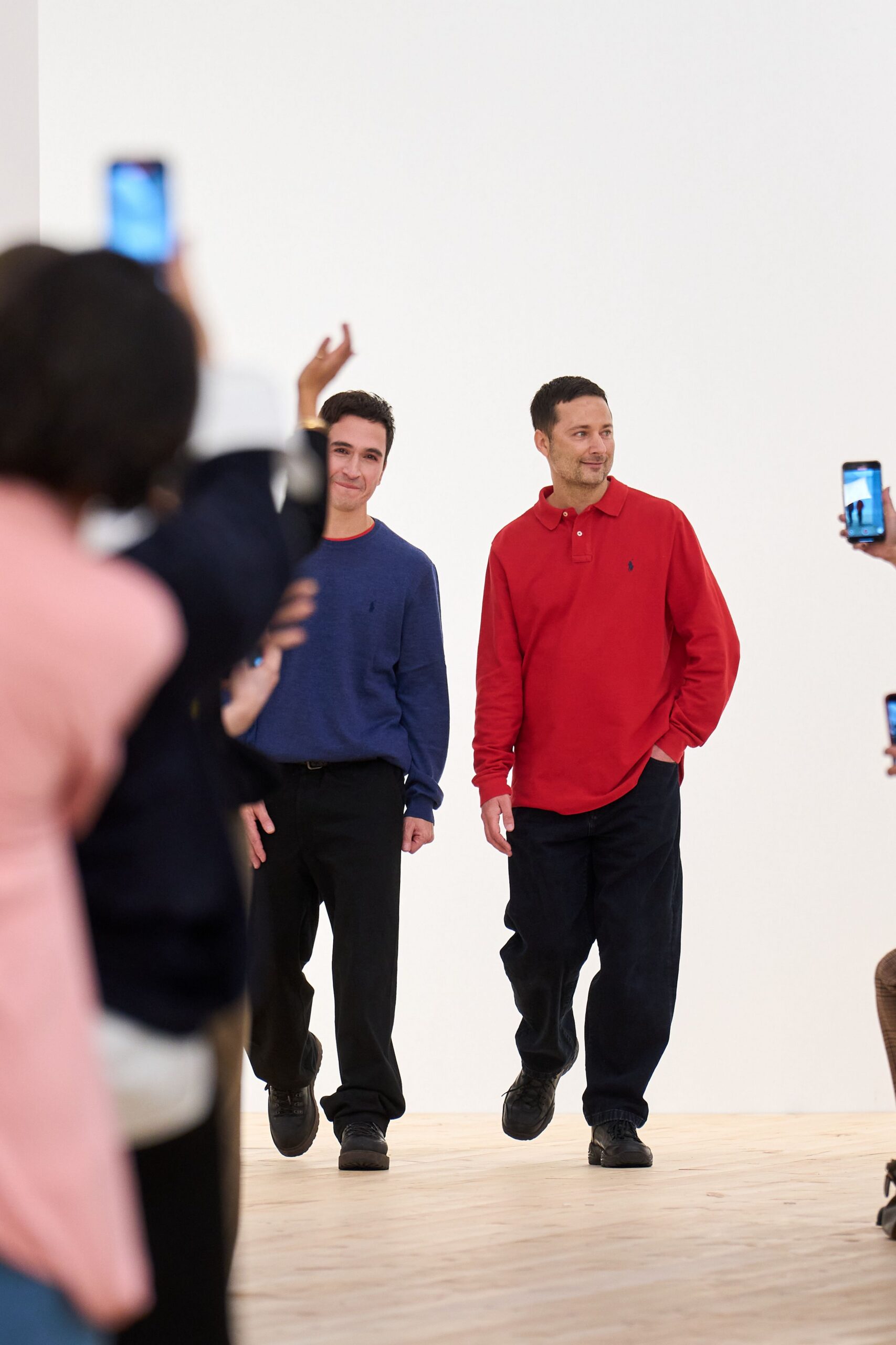 blue and red relaxed shirts with black pants