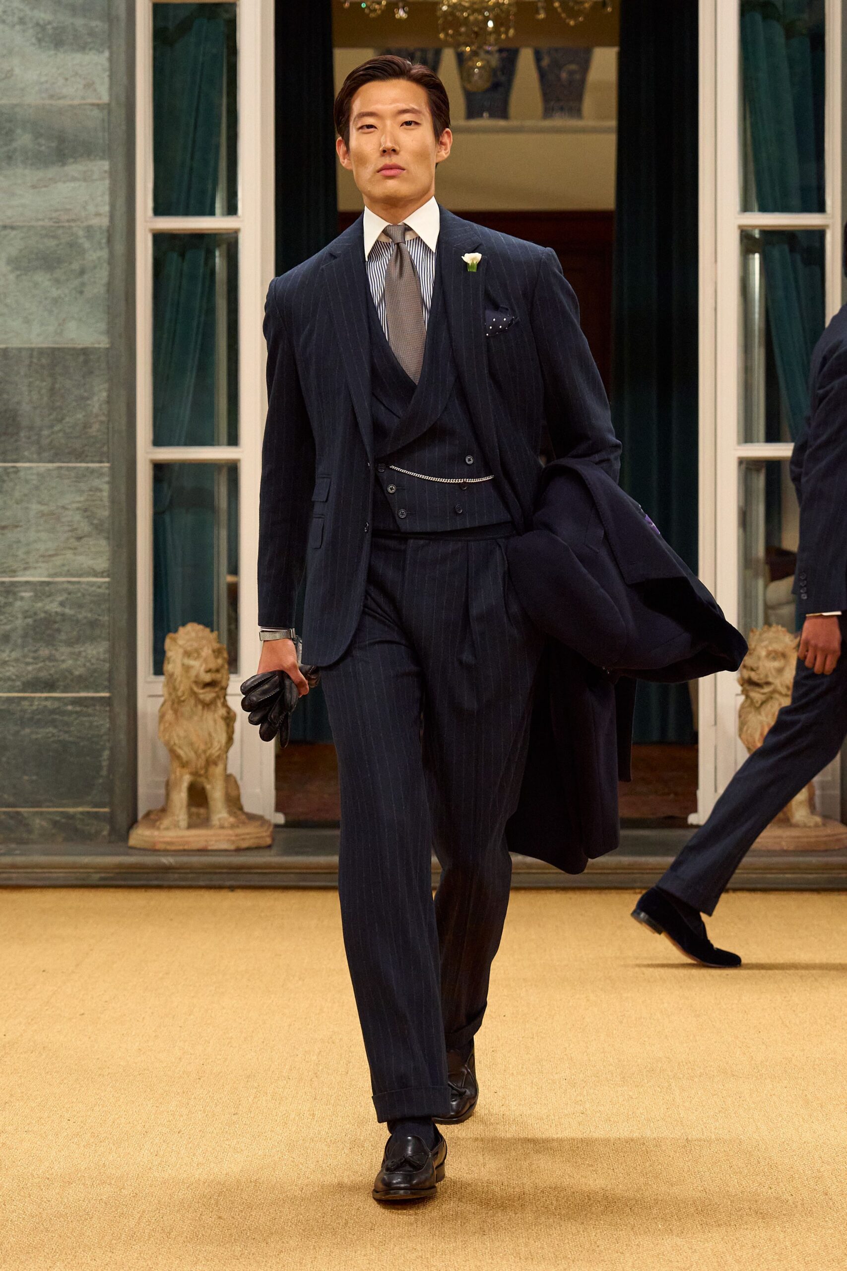 blue wool long-sleeve tailored coat
