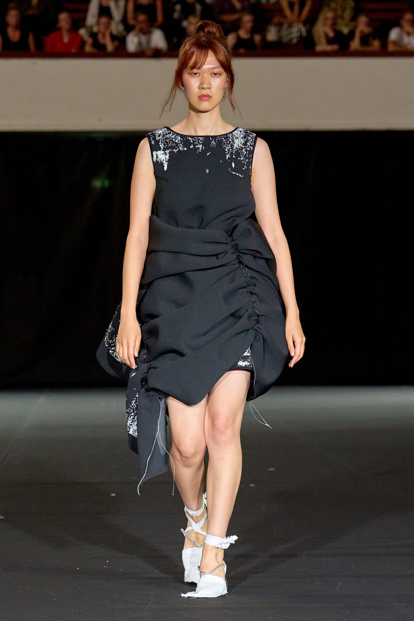 black cotton sleeveless v-neck fitted draped mini dress