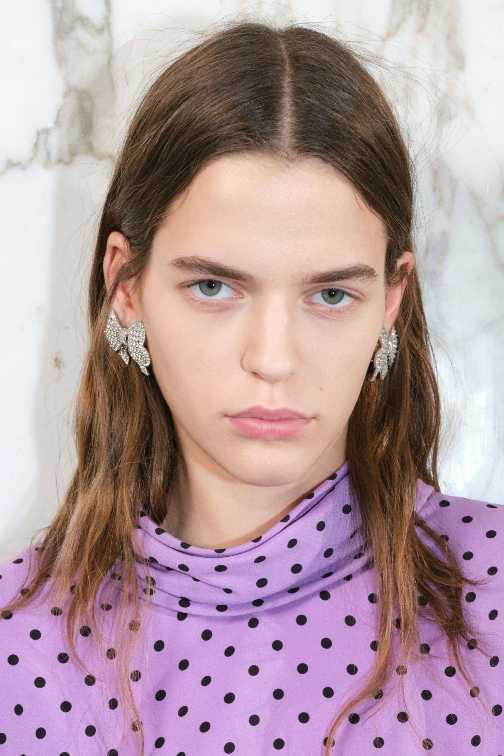 fitted purple polka-dot top