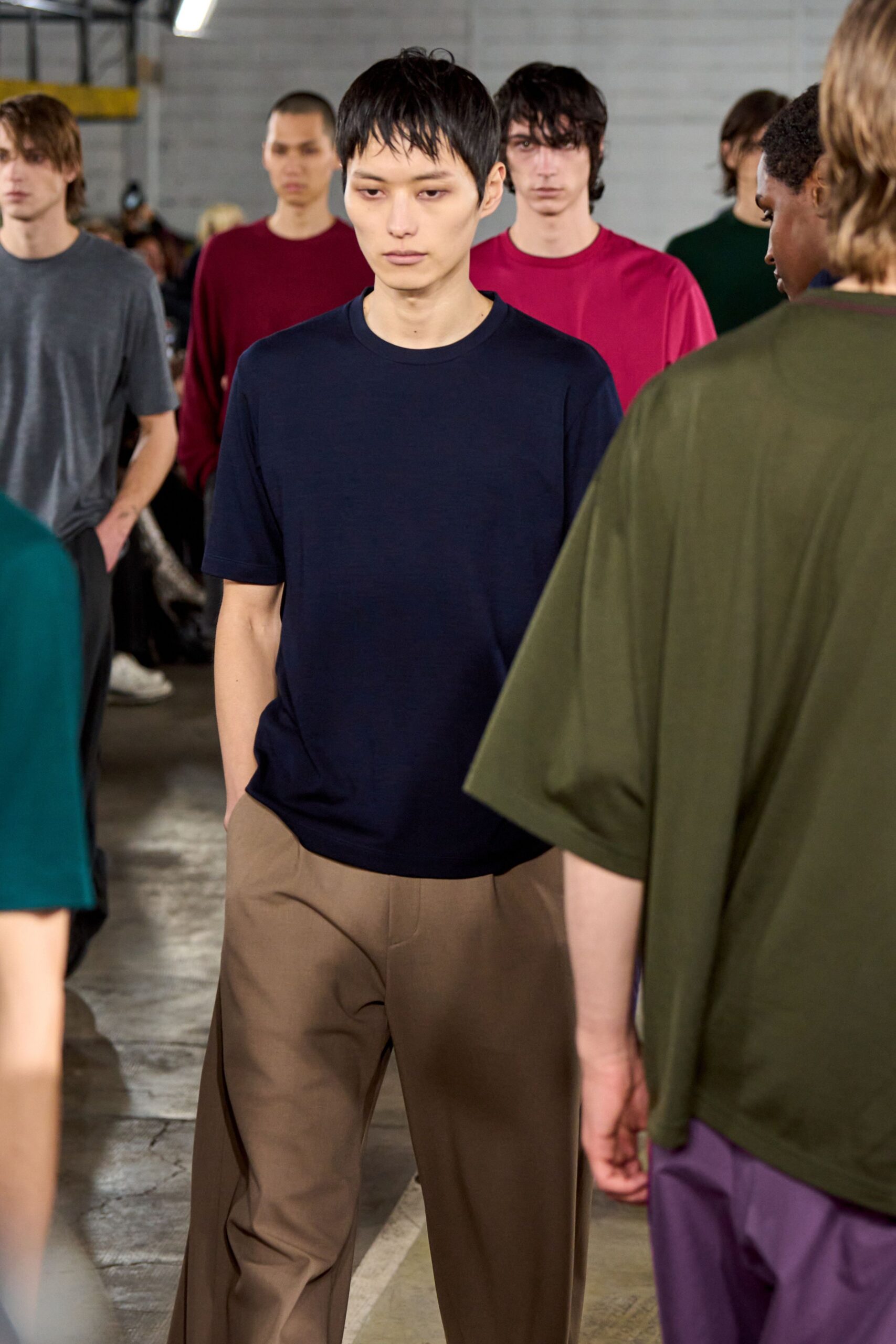 blue cotton short-sleeve collared relaxed t-shirt