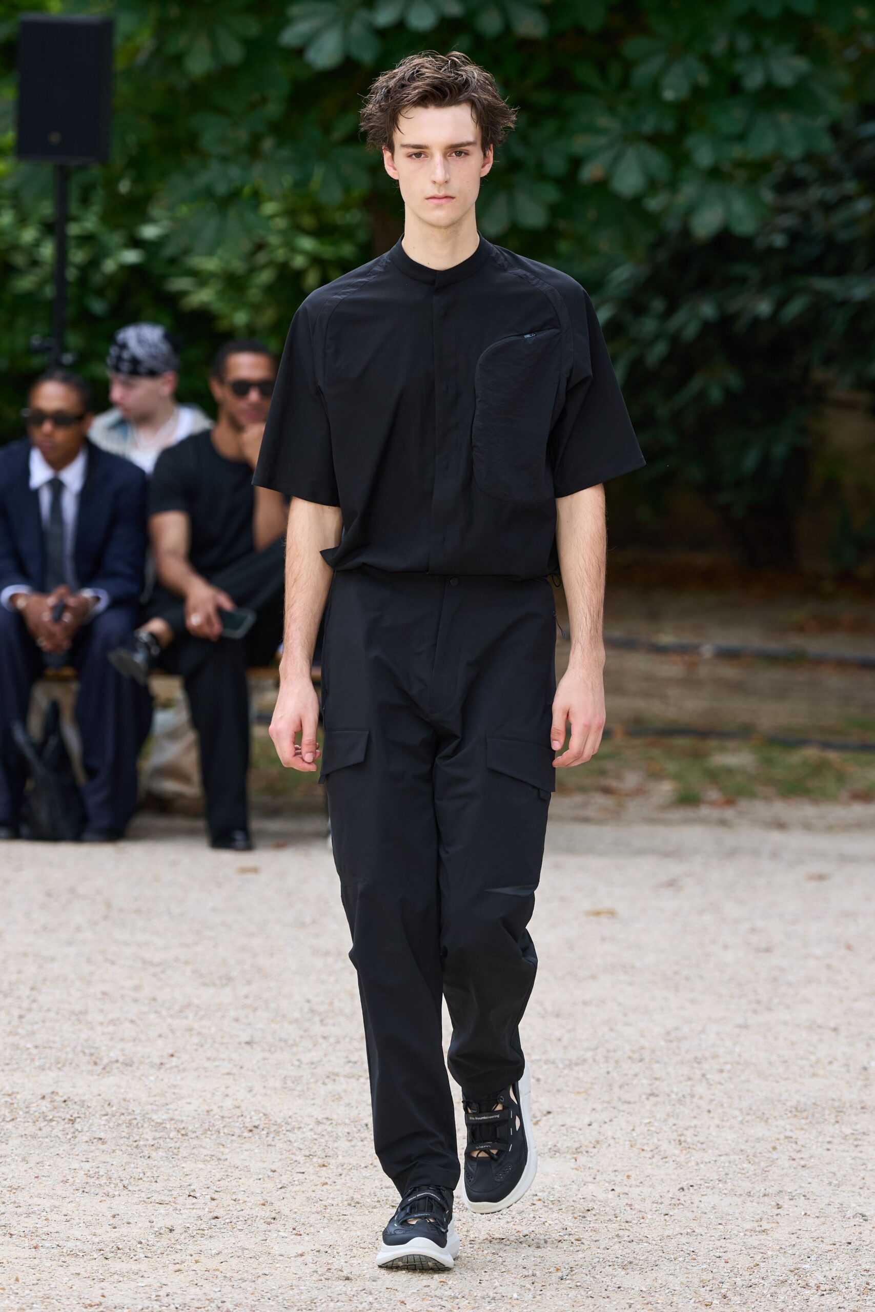 black relaxed shirt and cargo pants