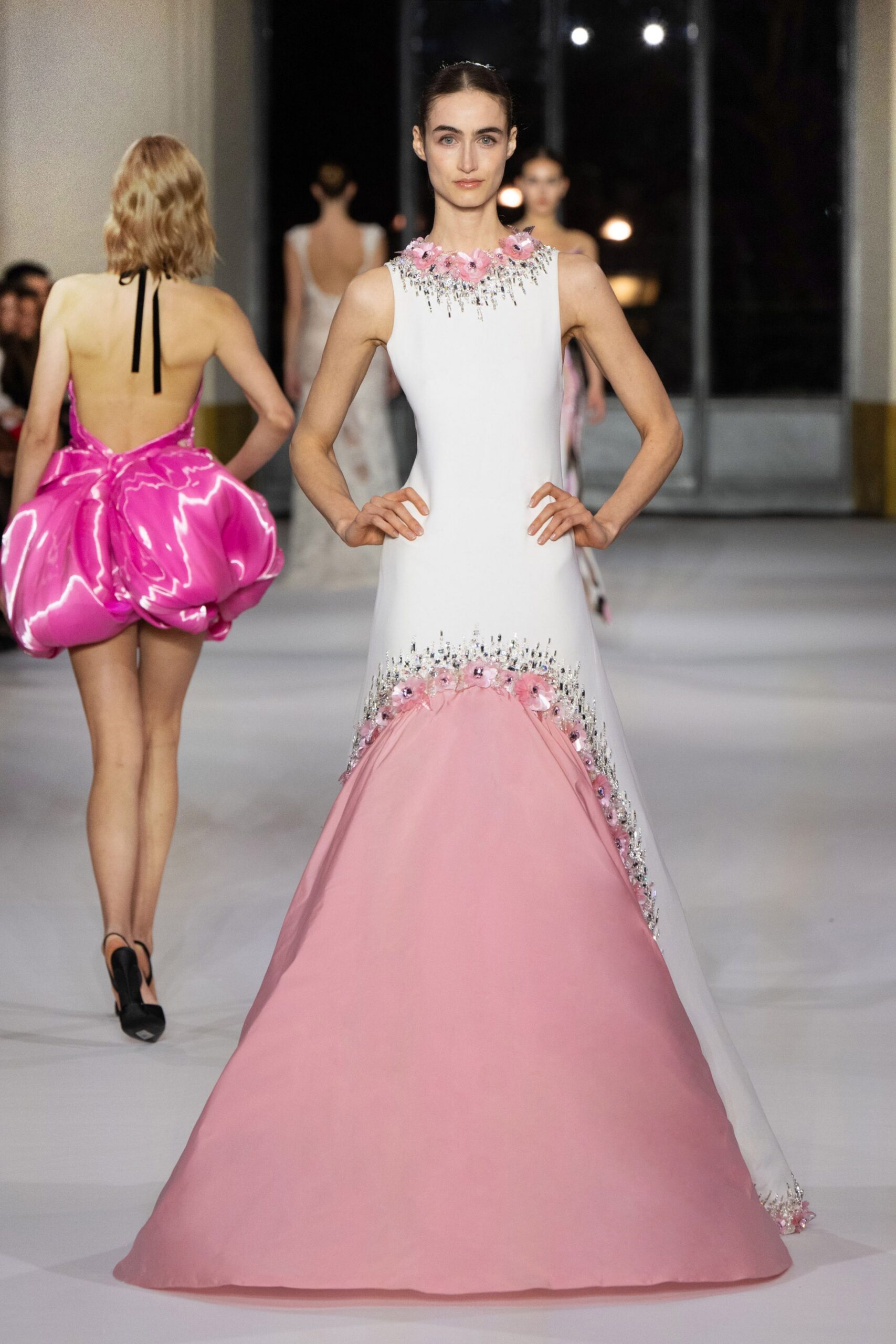 pink silk sleeveless backless fitted ruffled mini dress