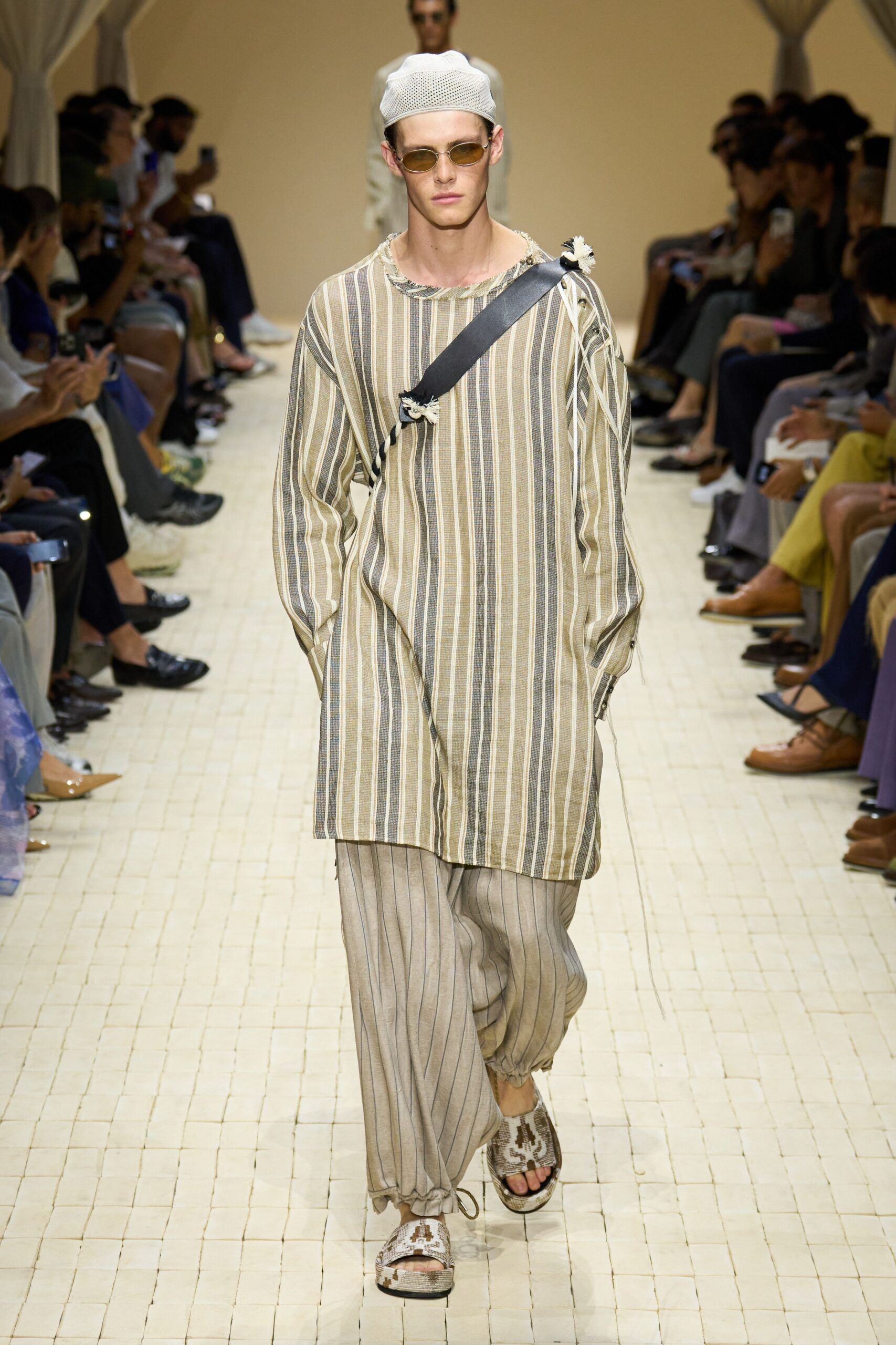 beige striped top and pants