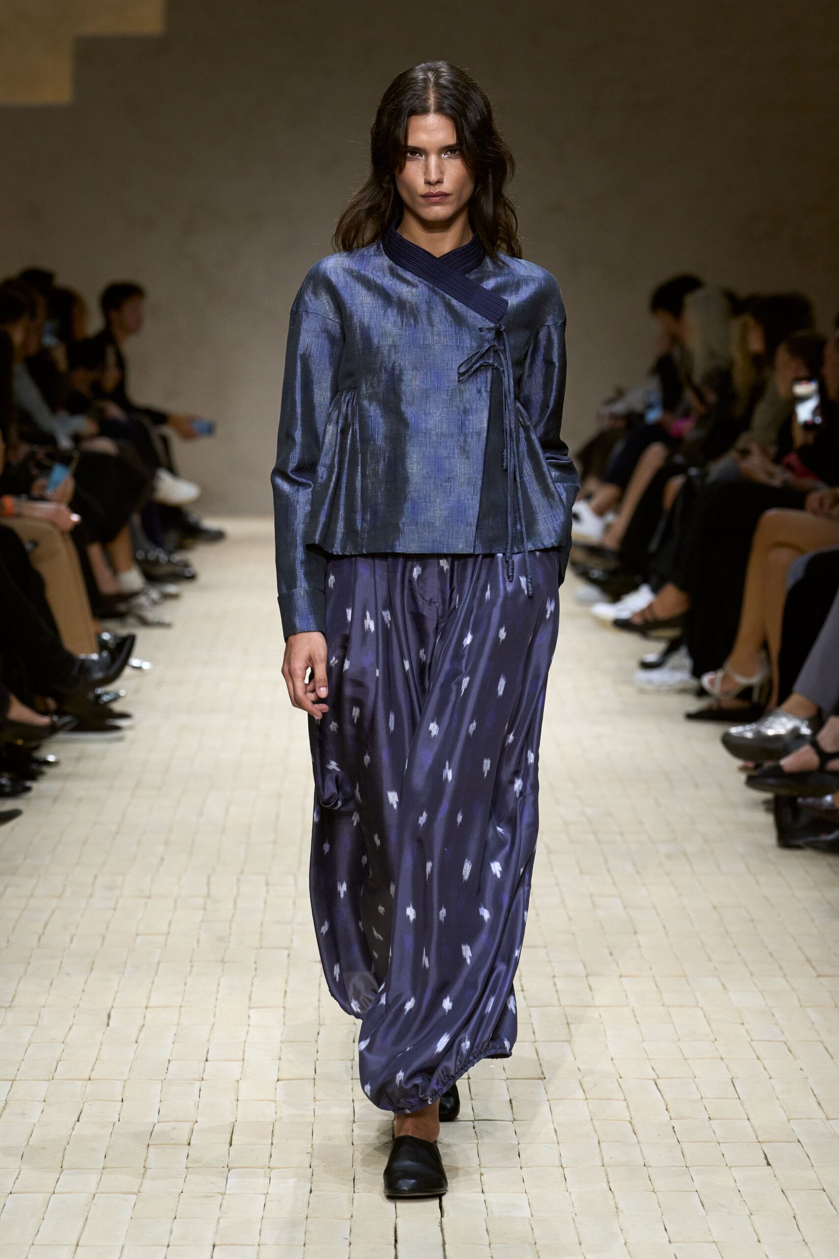 blue silk relaxed top and pants