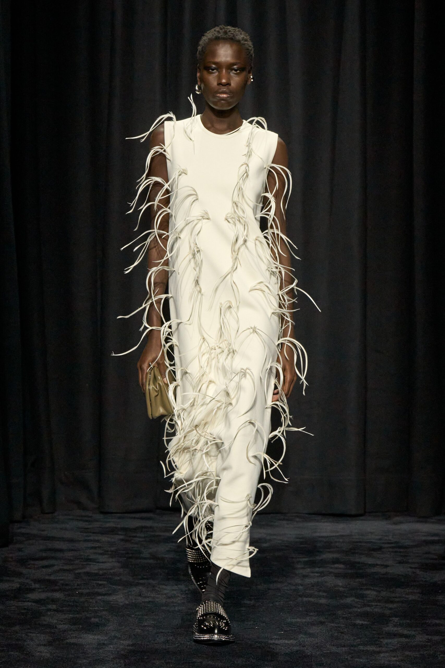 white fringed midi dress