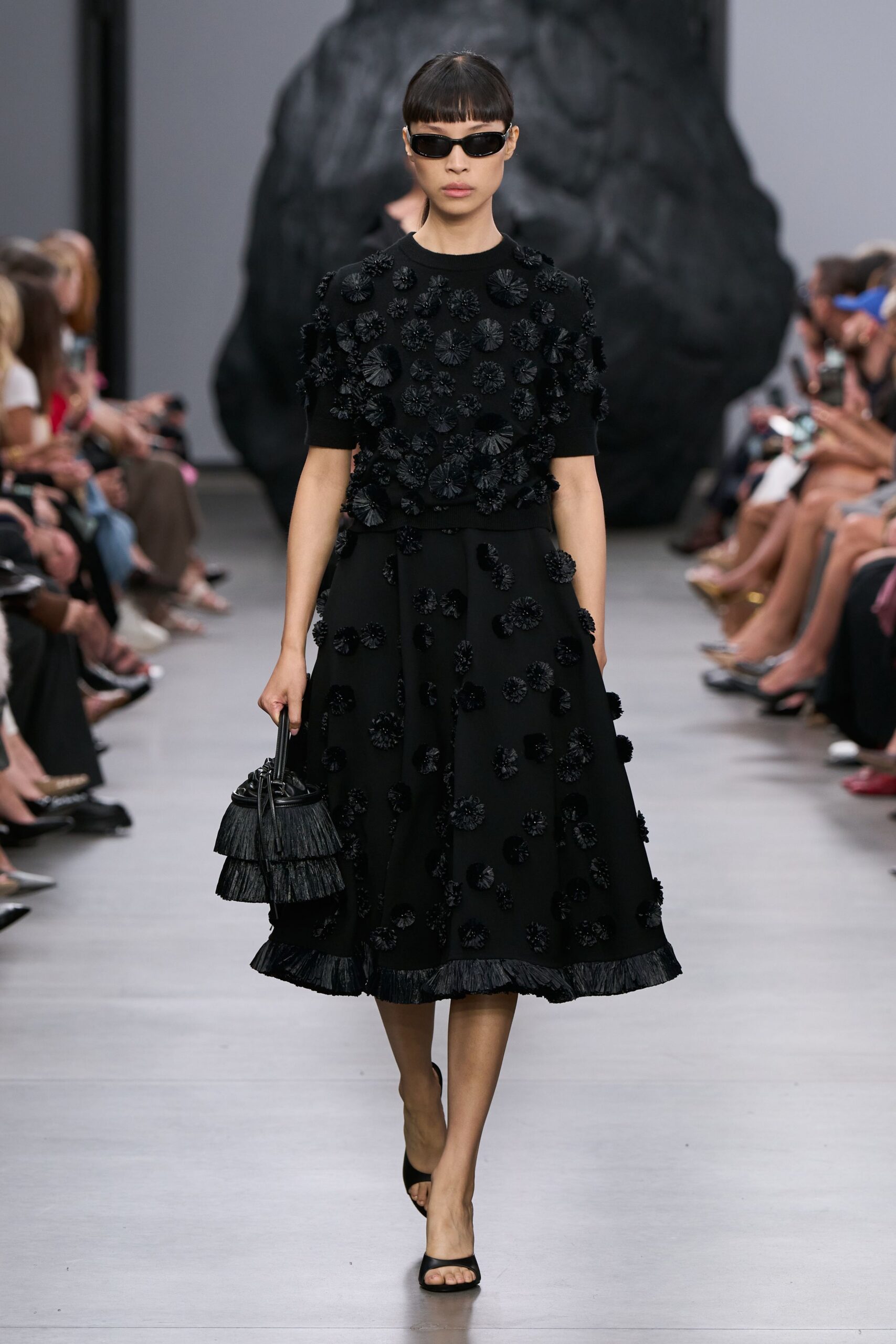 black embroidered midi dress