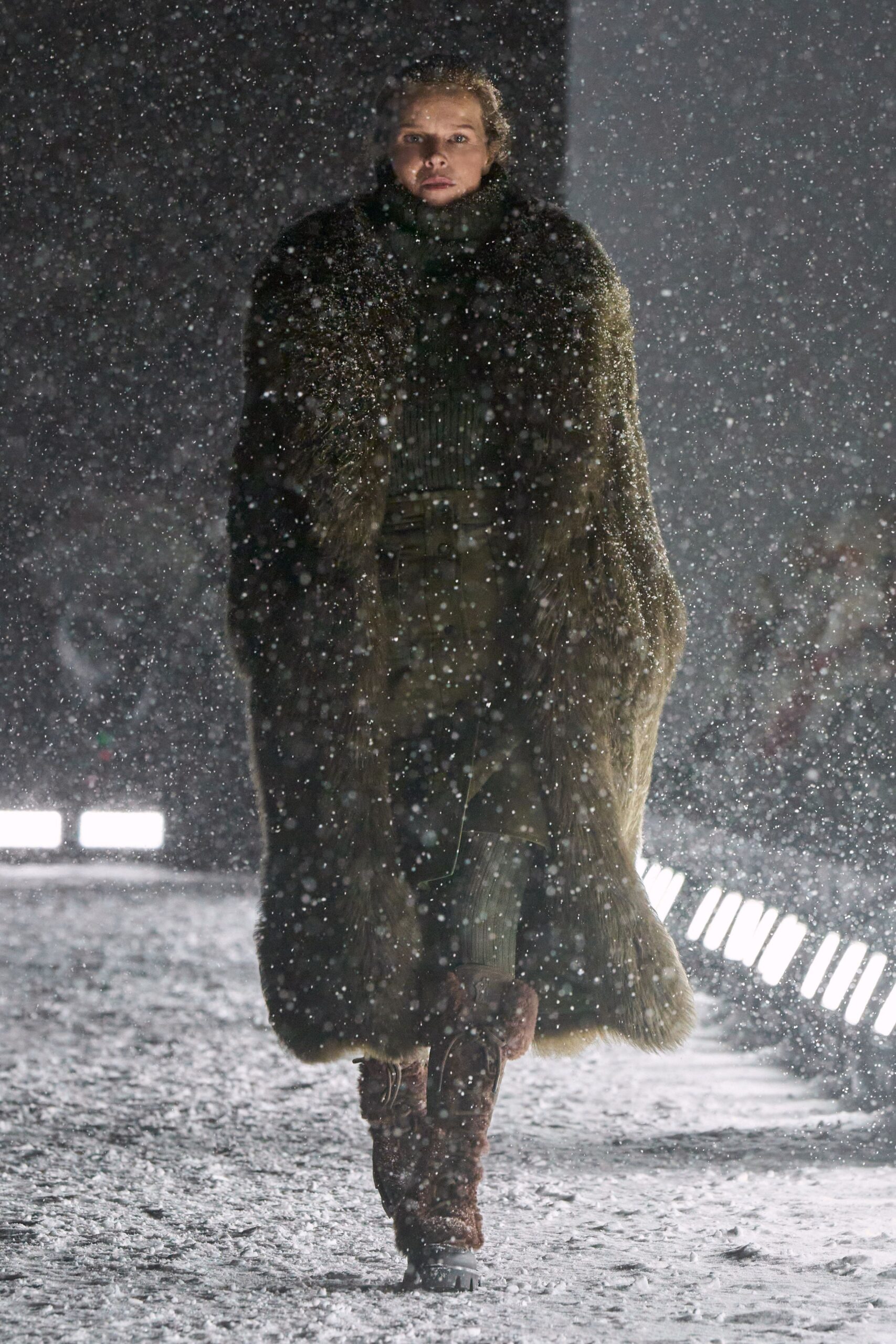 brown fur coat green dress