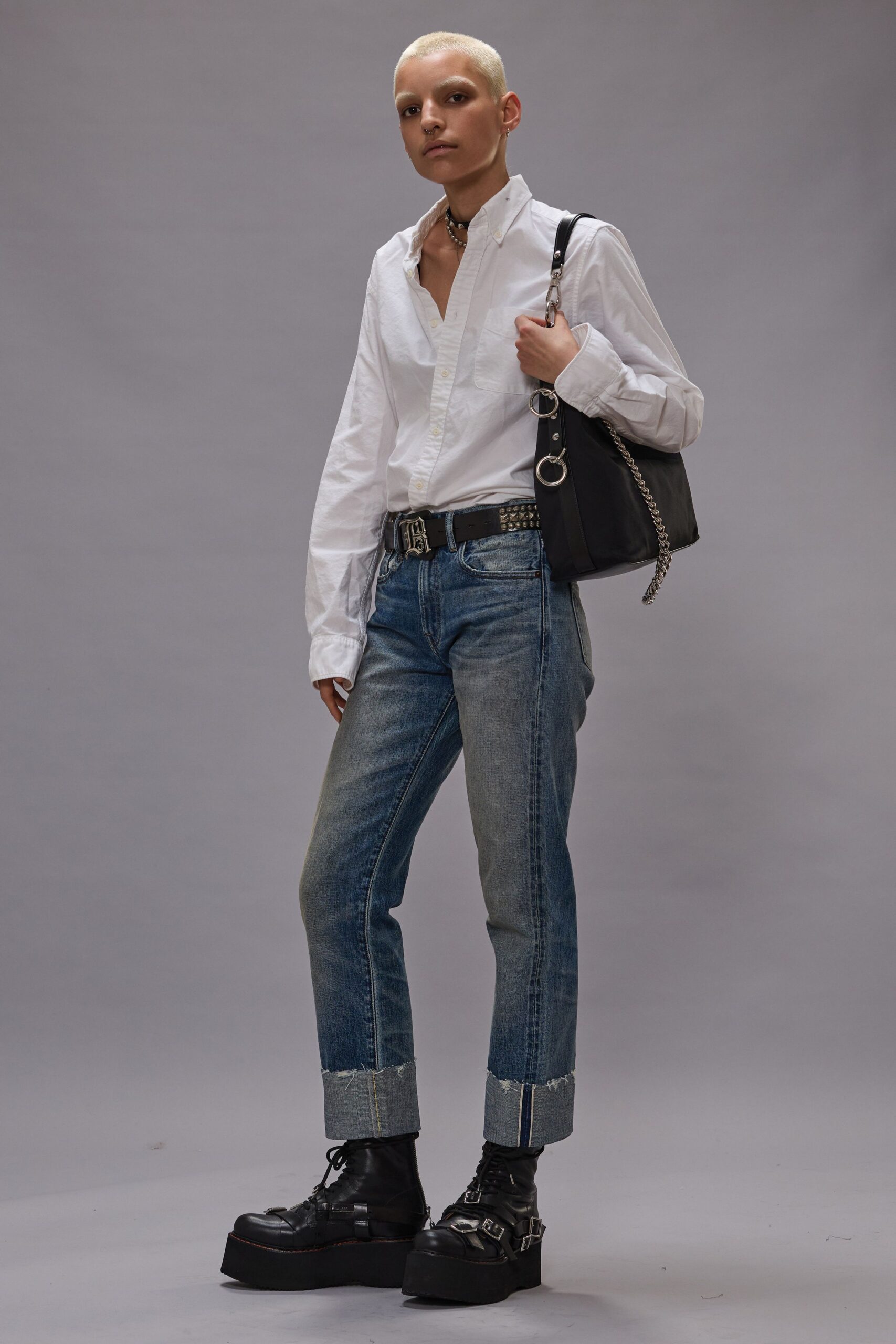 white fitted shirt with jeans