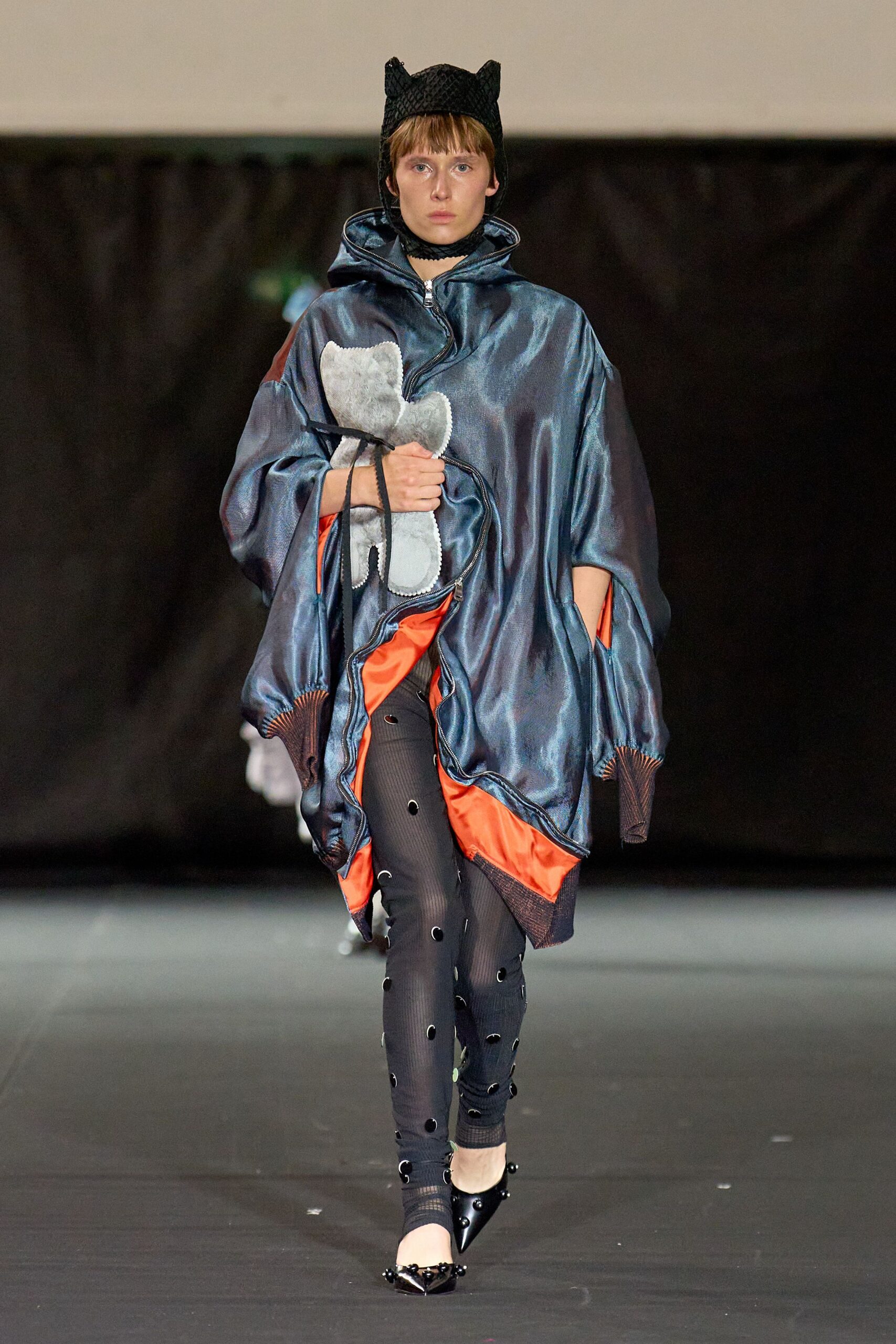 blue silk sleeveless relaxed draped flowing poncho