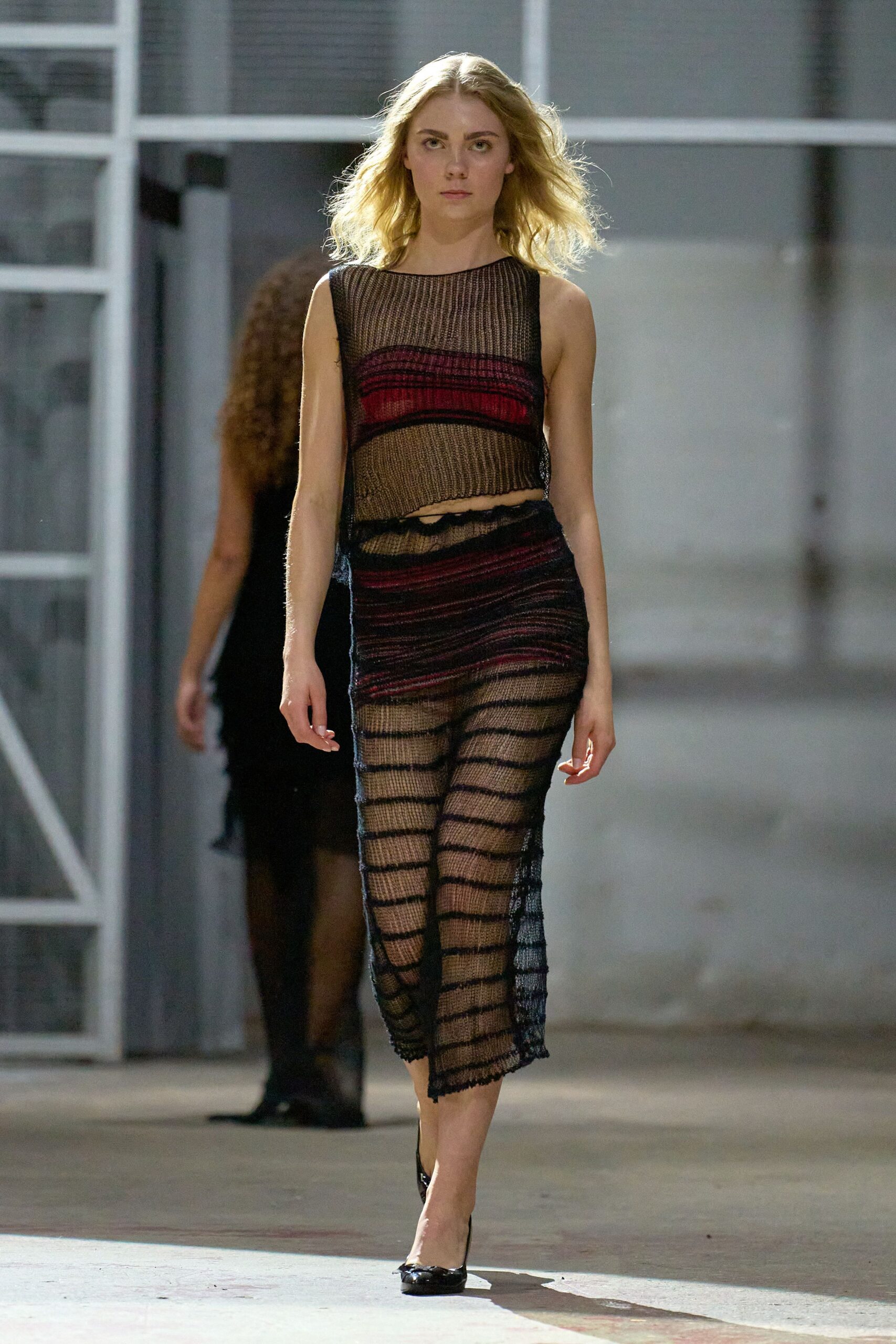 black mesh fitted high-waisted layered sheer midi skirt