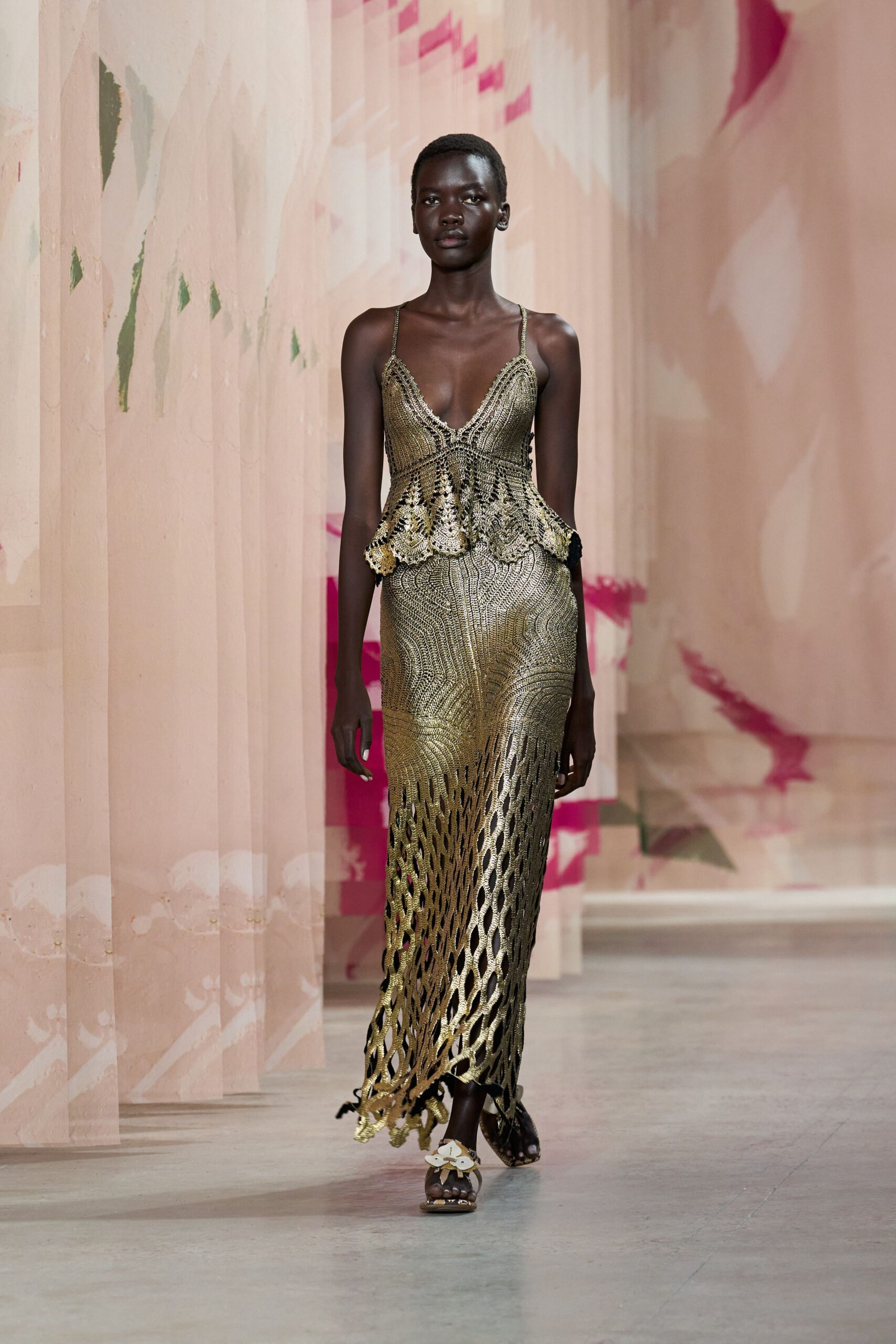 gold silk sleeveless gown