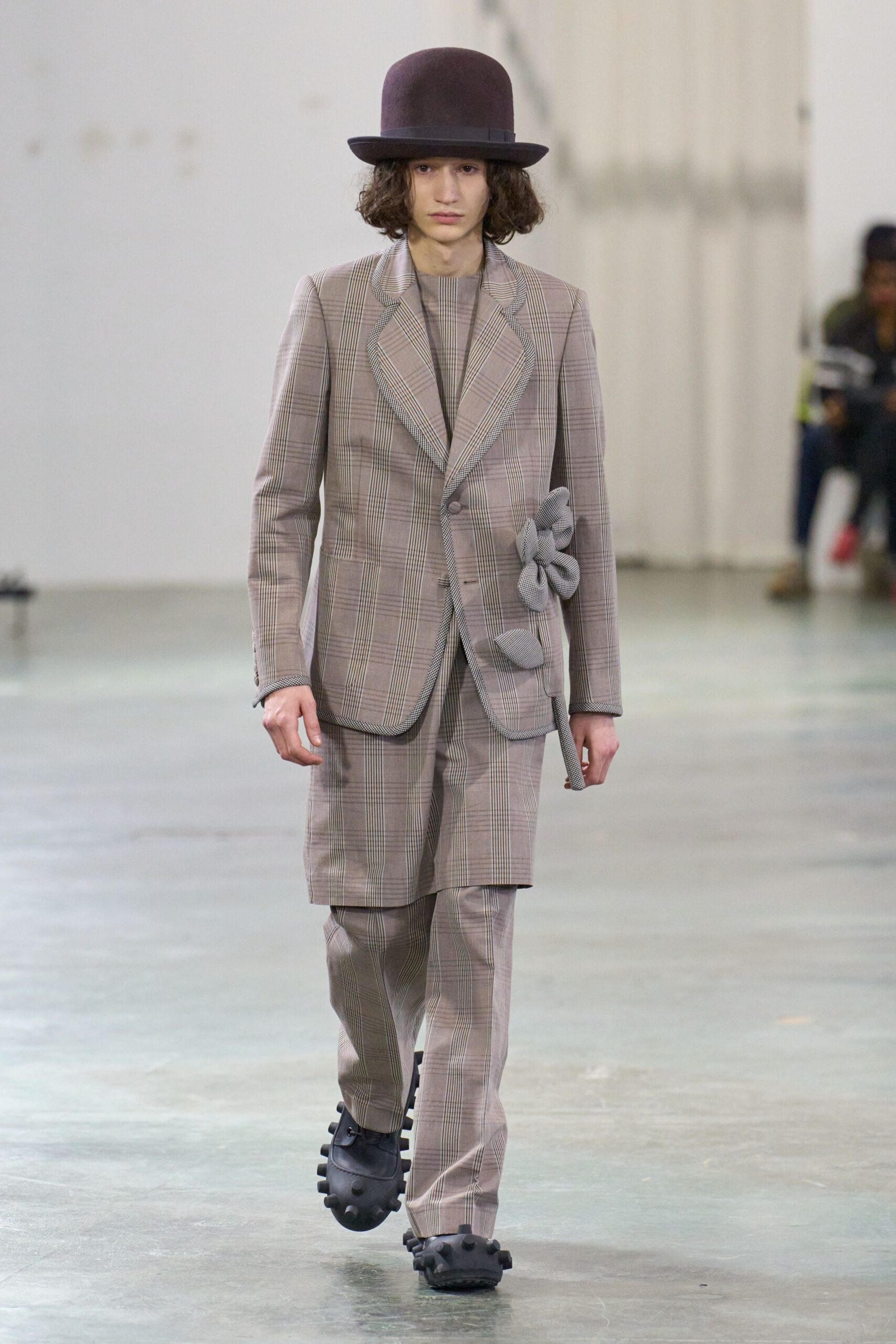 brown checked tailored suit