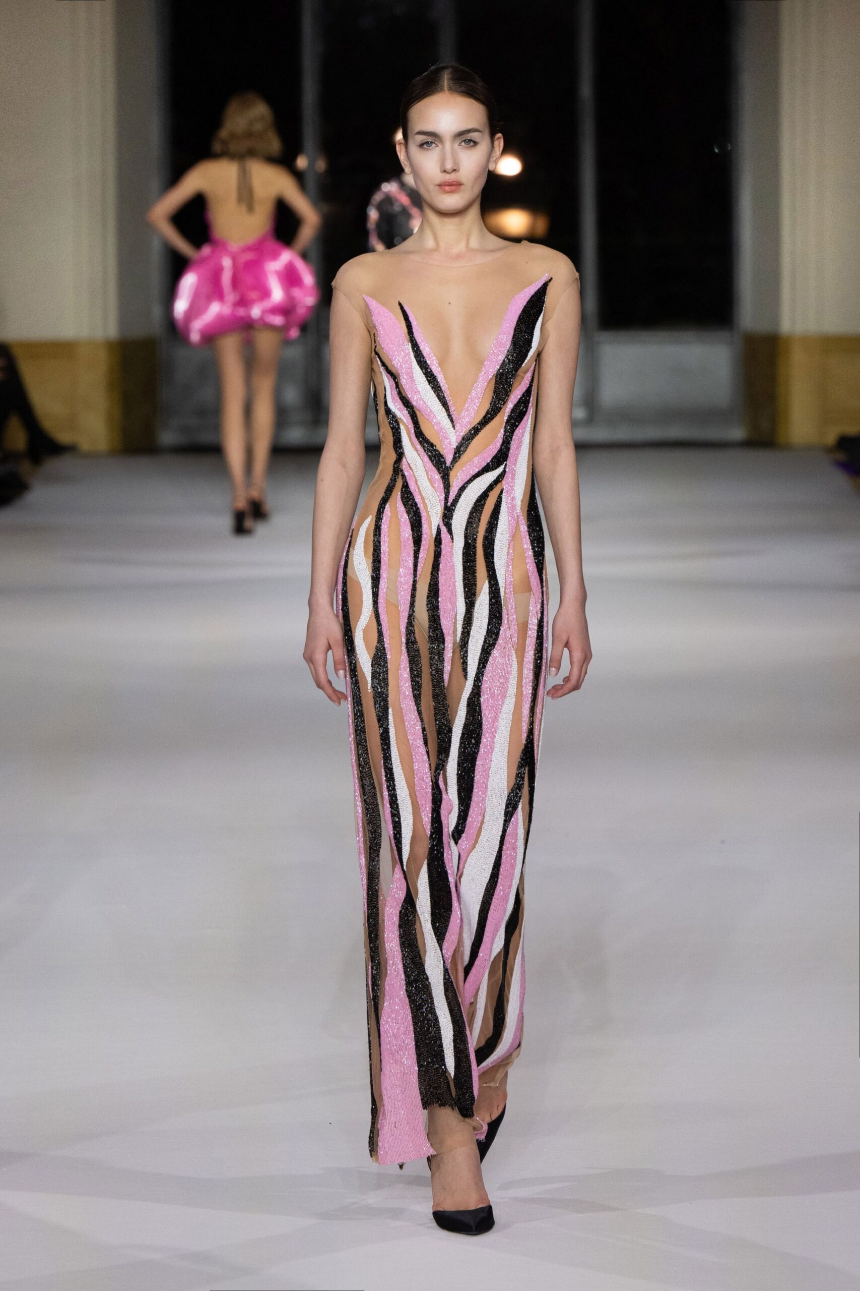 striped sequin maxi gown