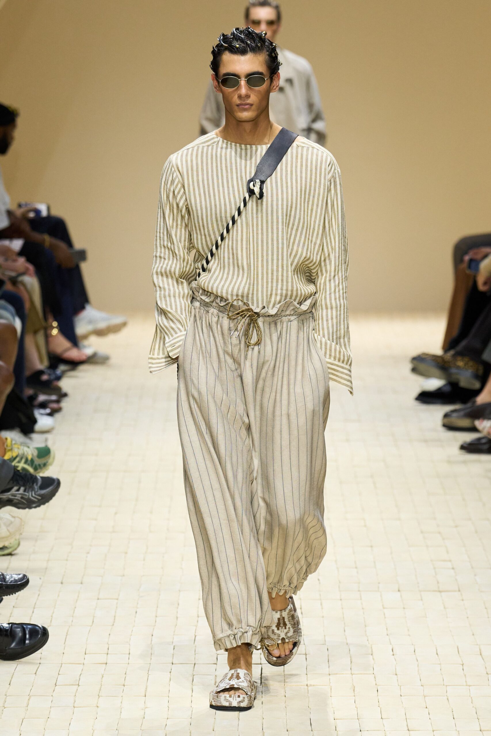beige striped relaxed top and pants