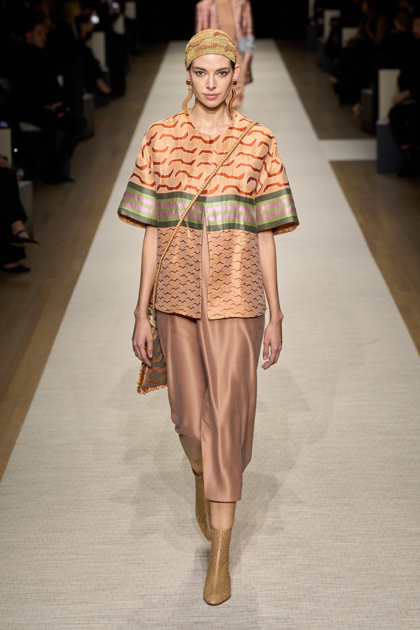 orange silk short-sleeve relaxed embroidered top
