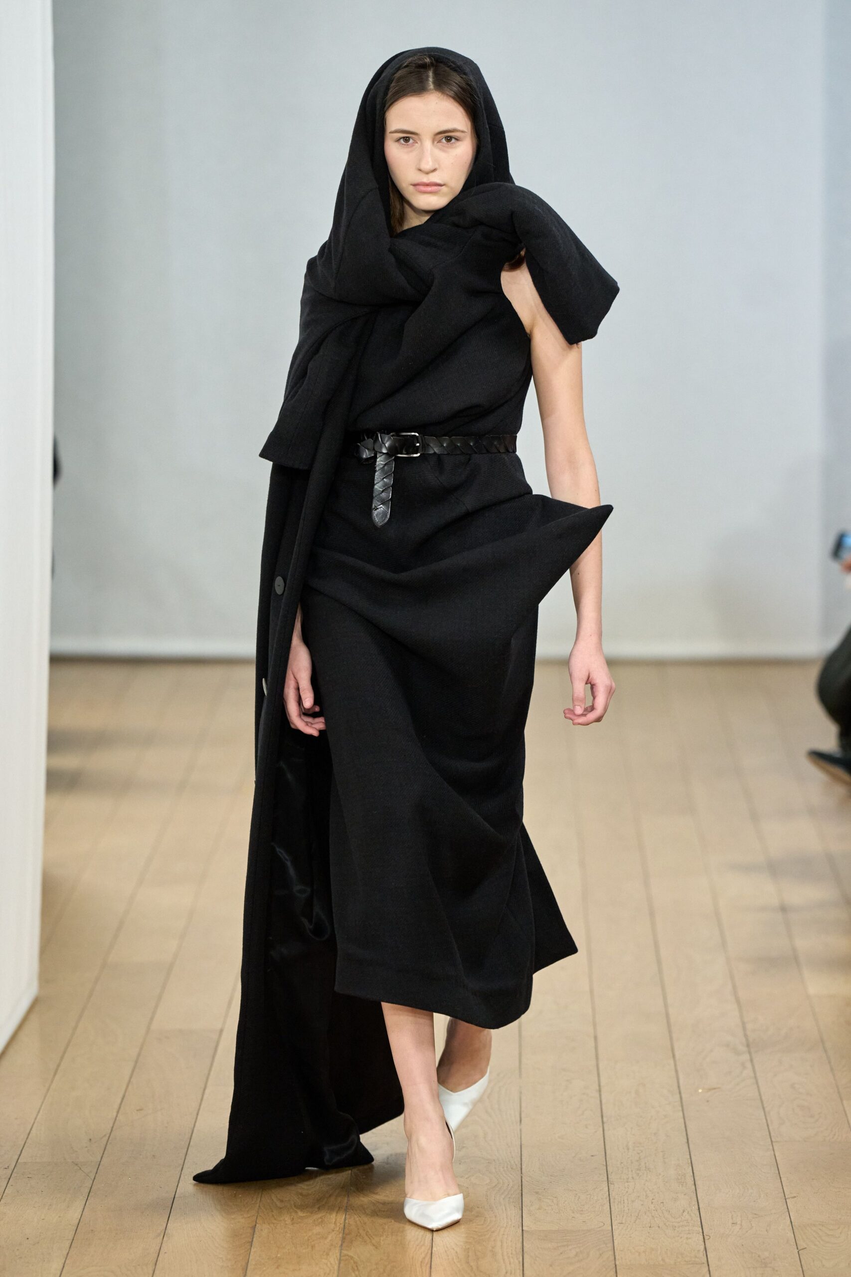 black fitted dress with coat