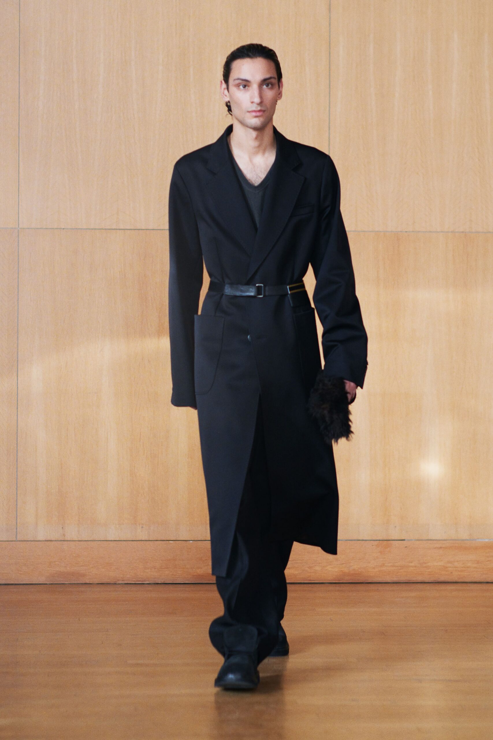 black wool coat with gloves
