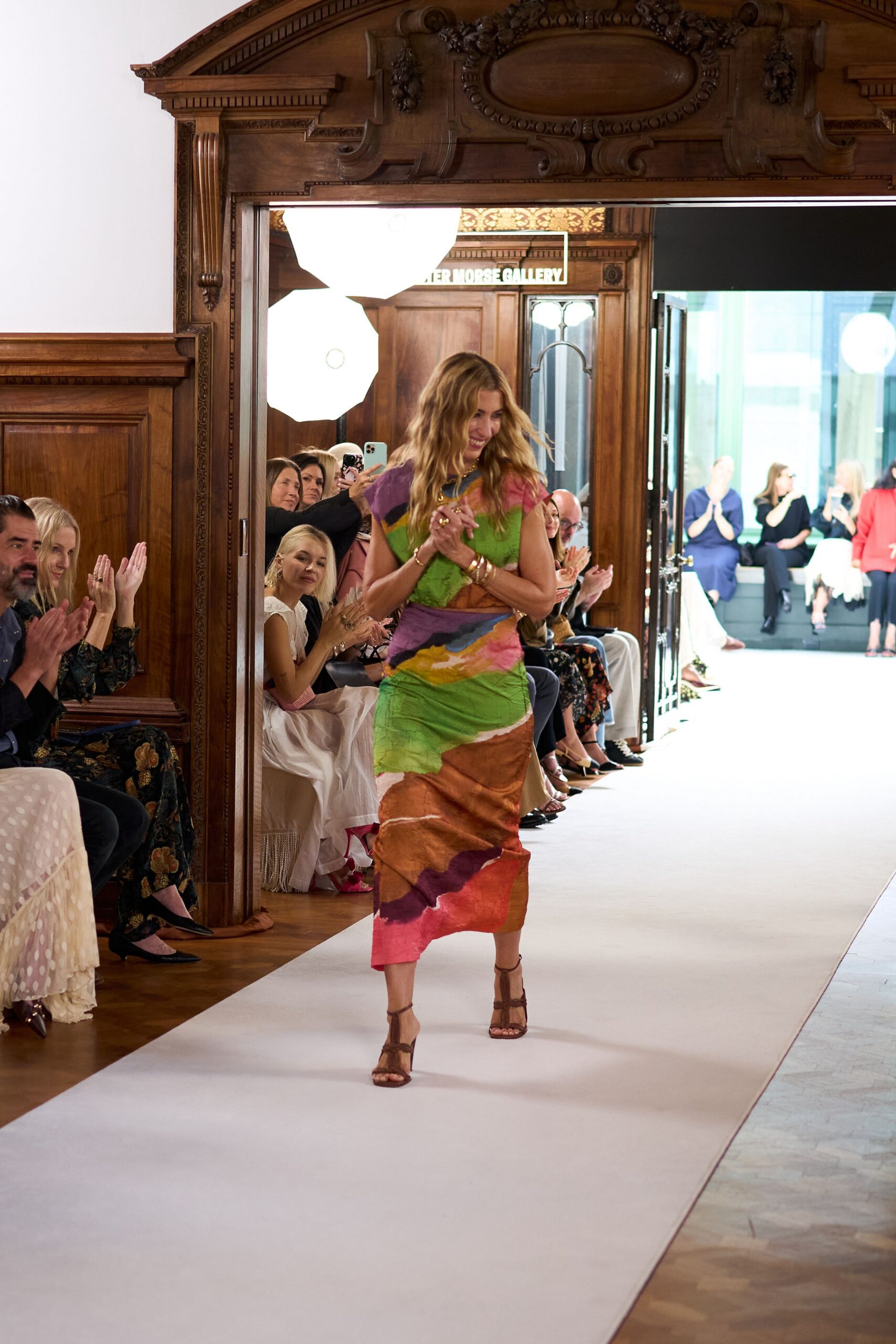 multi-colored silk midi dress