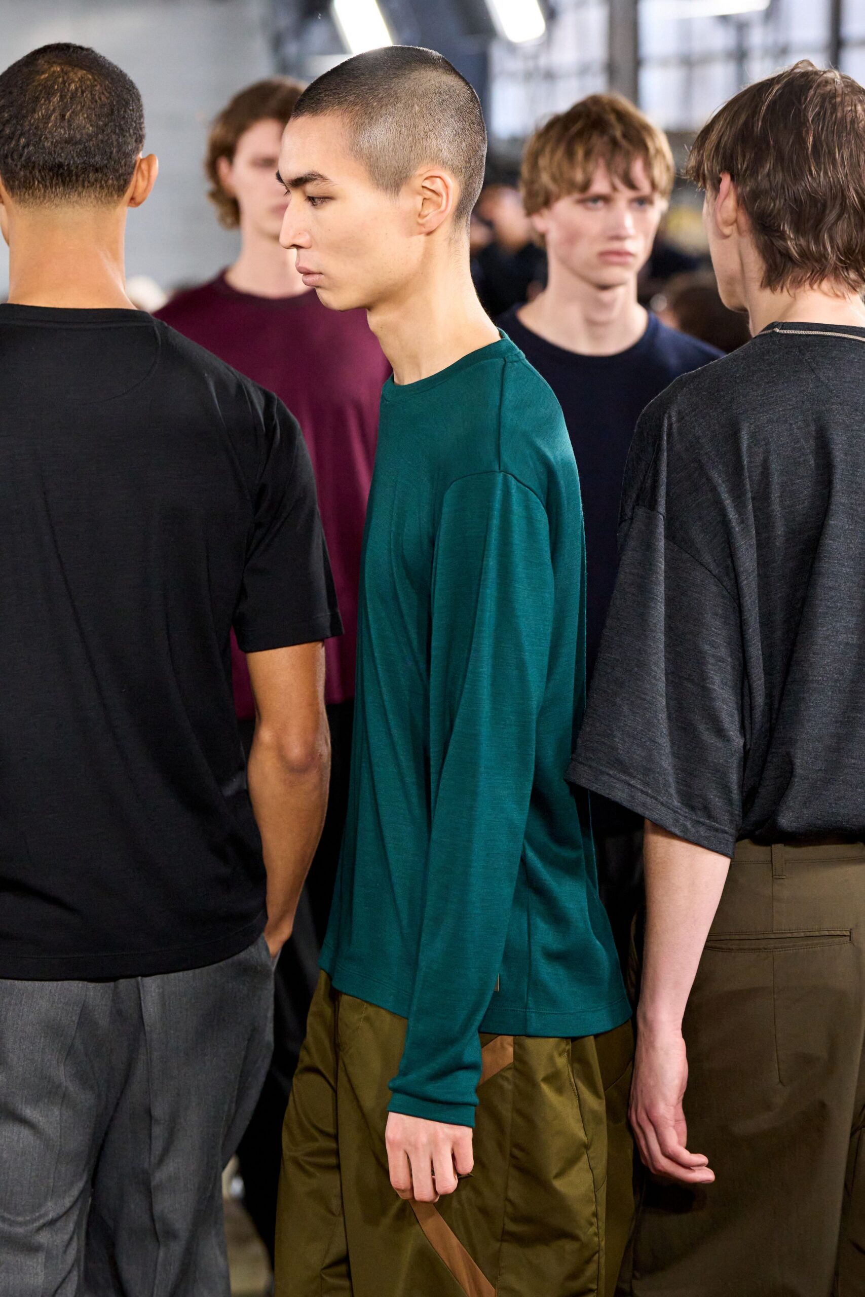 teal cotton long-sleeve collared relaxed shirt