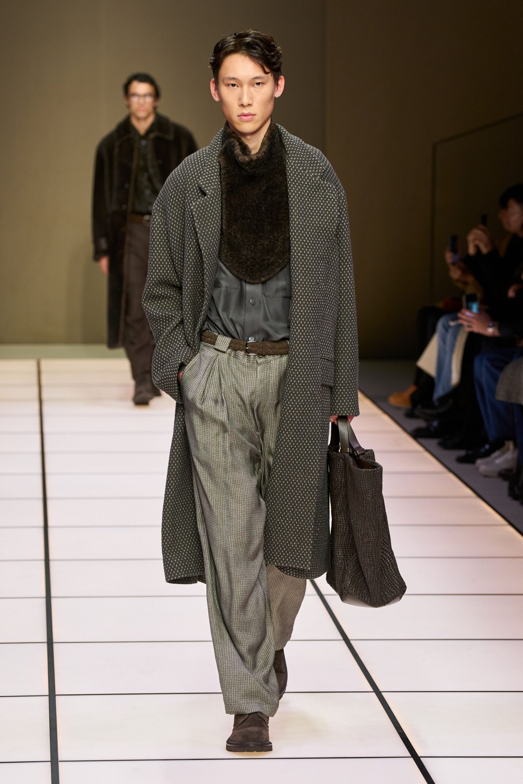 gray wool tailored high-waisted pleated pants