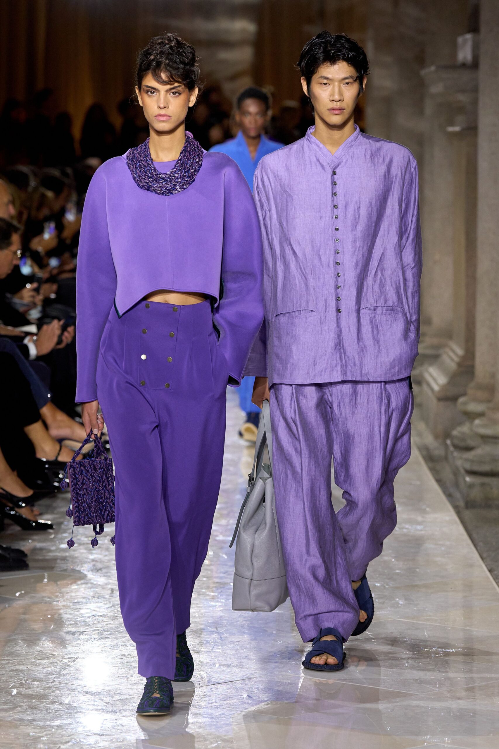 purple relaxed buttoned pants