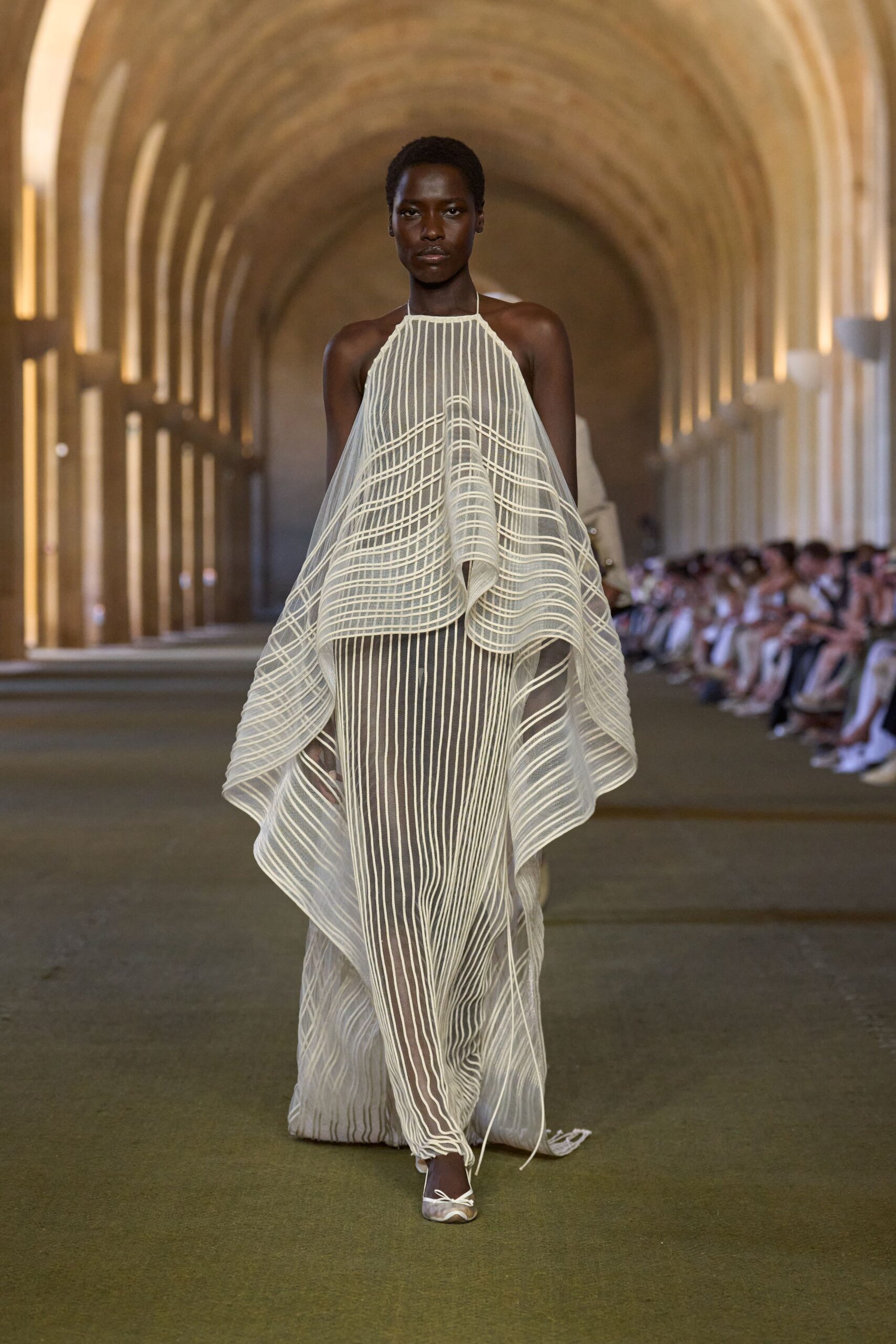 white silk layered gown