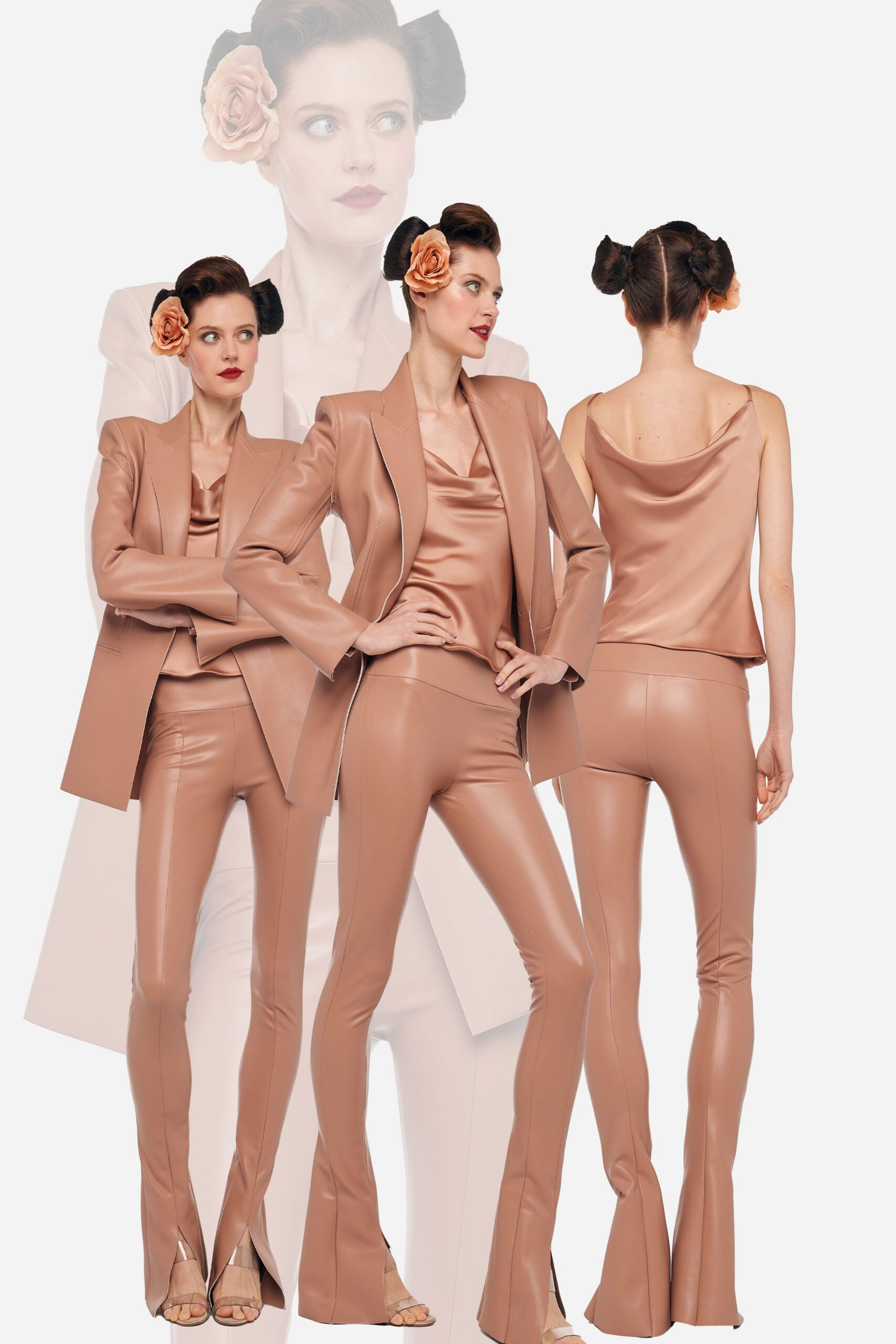 beige leather long-sleeve collared structured blazer