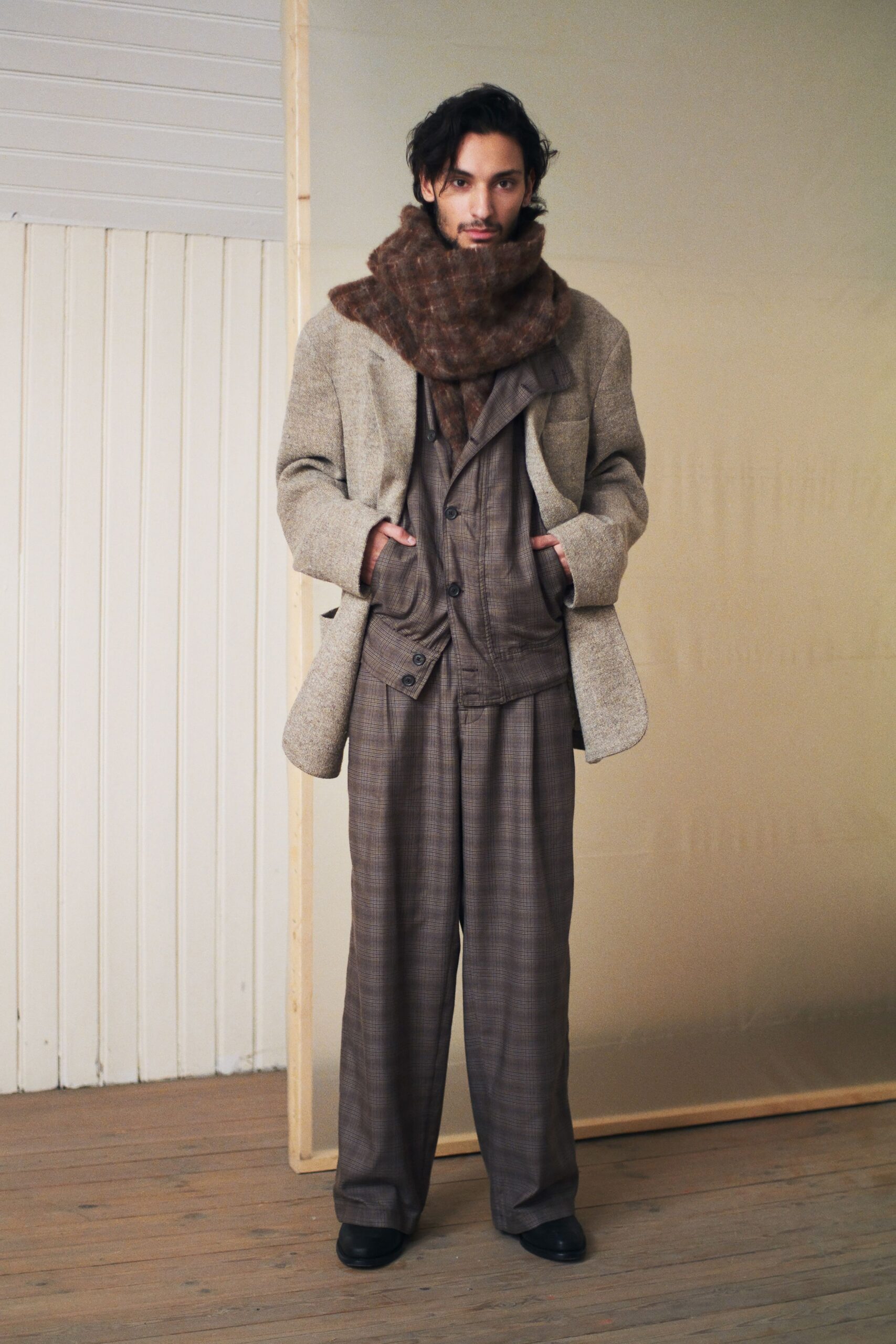 brown wool textured scarf