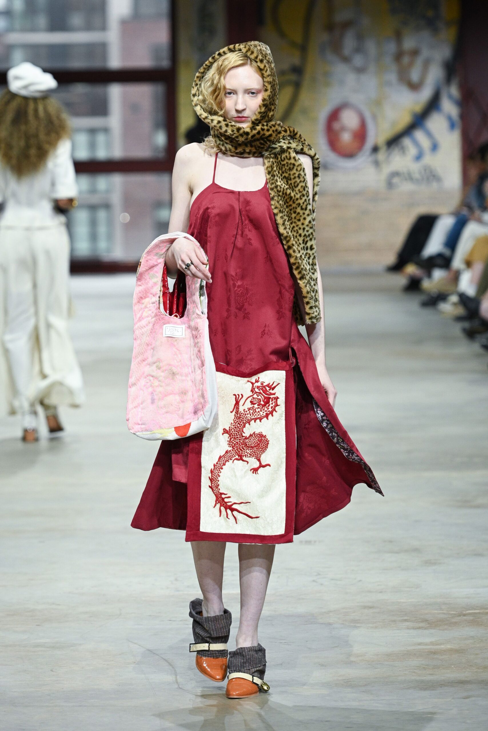 red cotton sleeveless v-neck fitted embroidered a-line dress