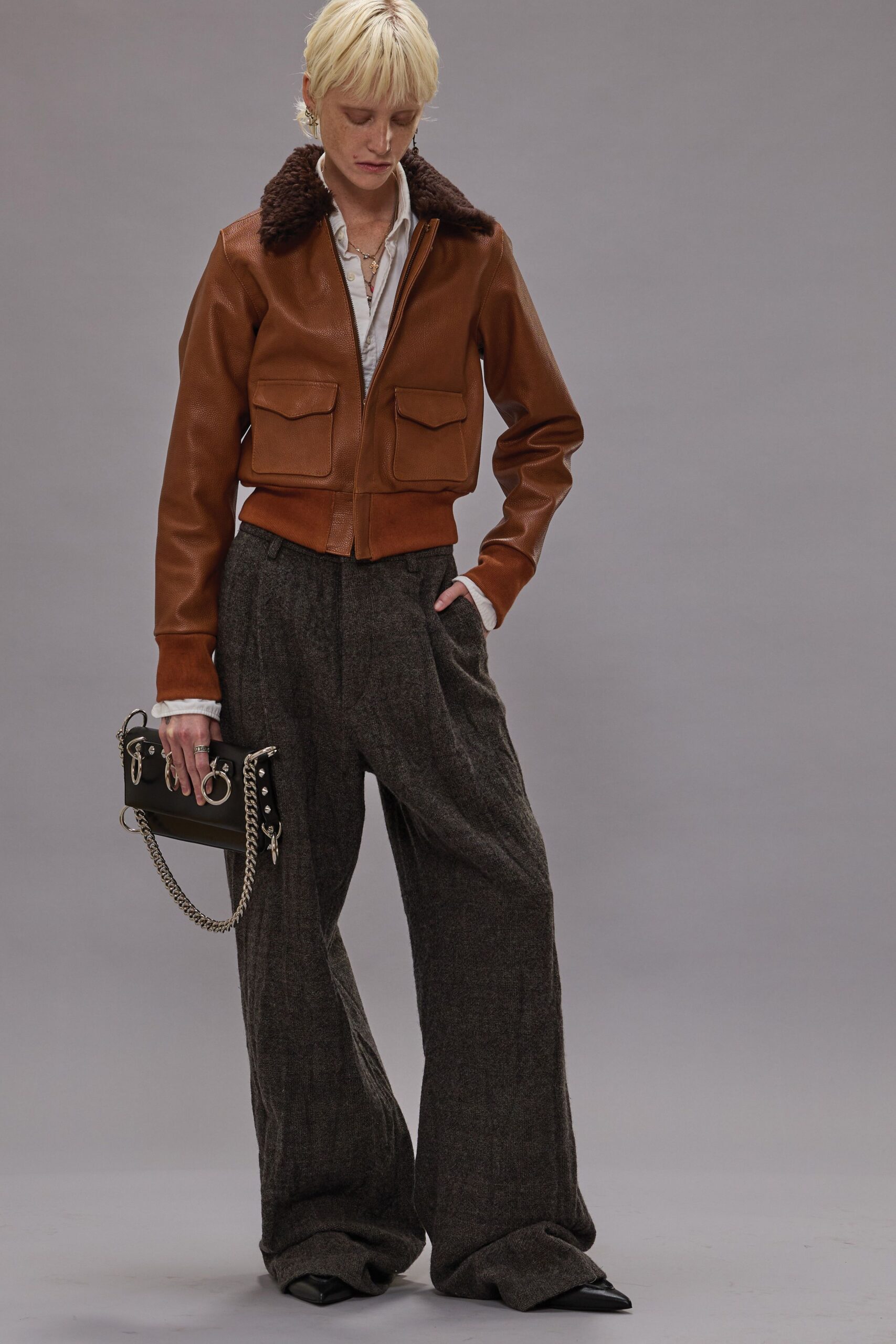 brown leather fitted jacket