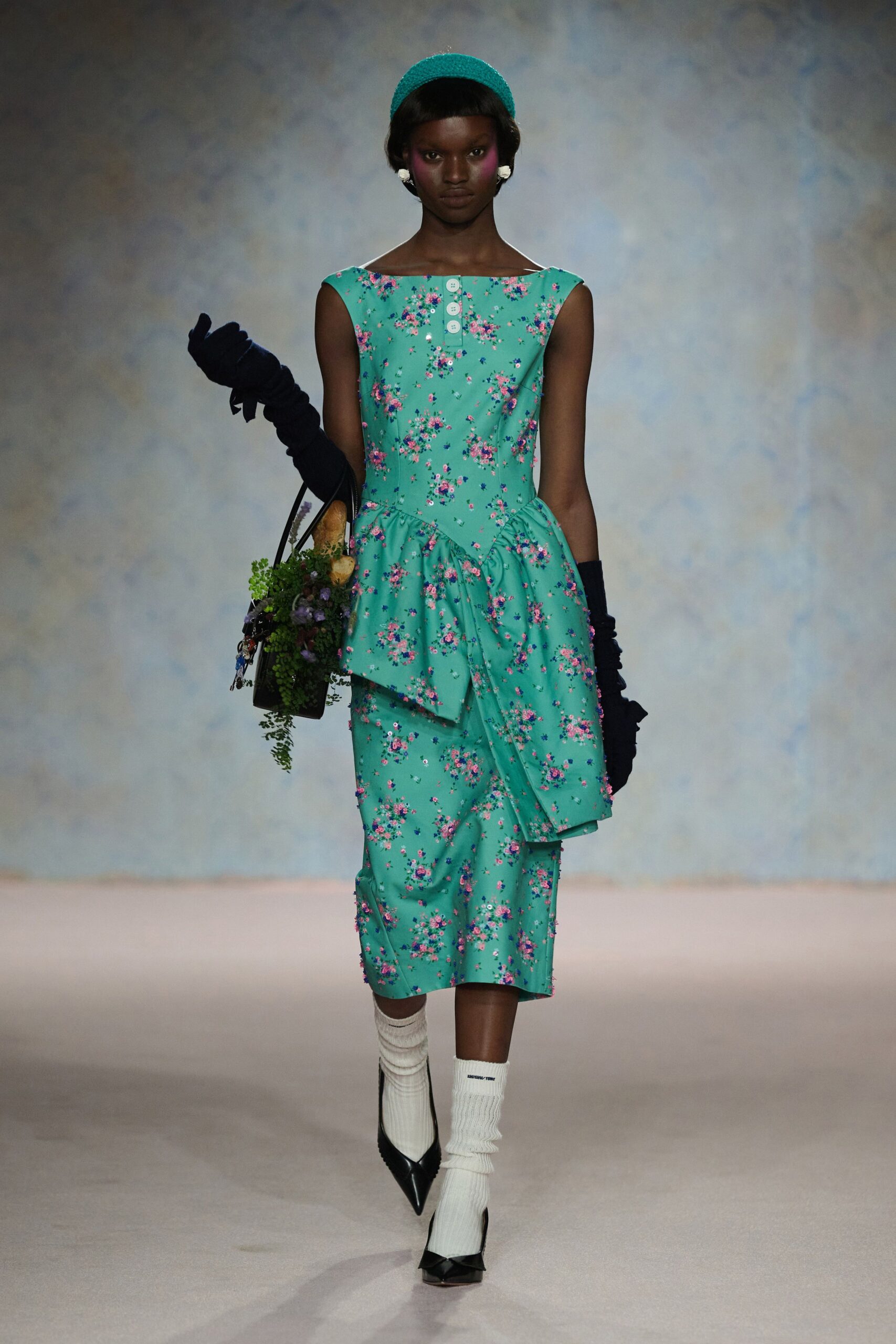 teal cotton sleeveless v-neck fitted floral tiered dress