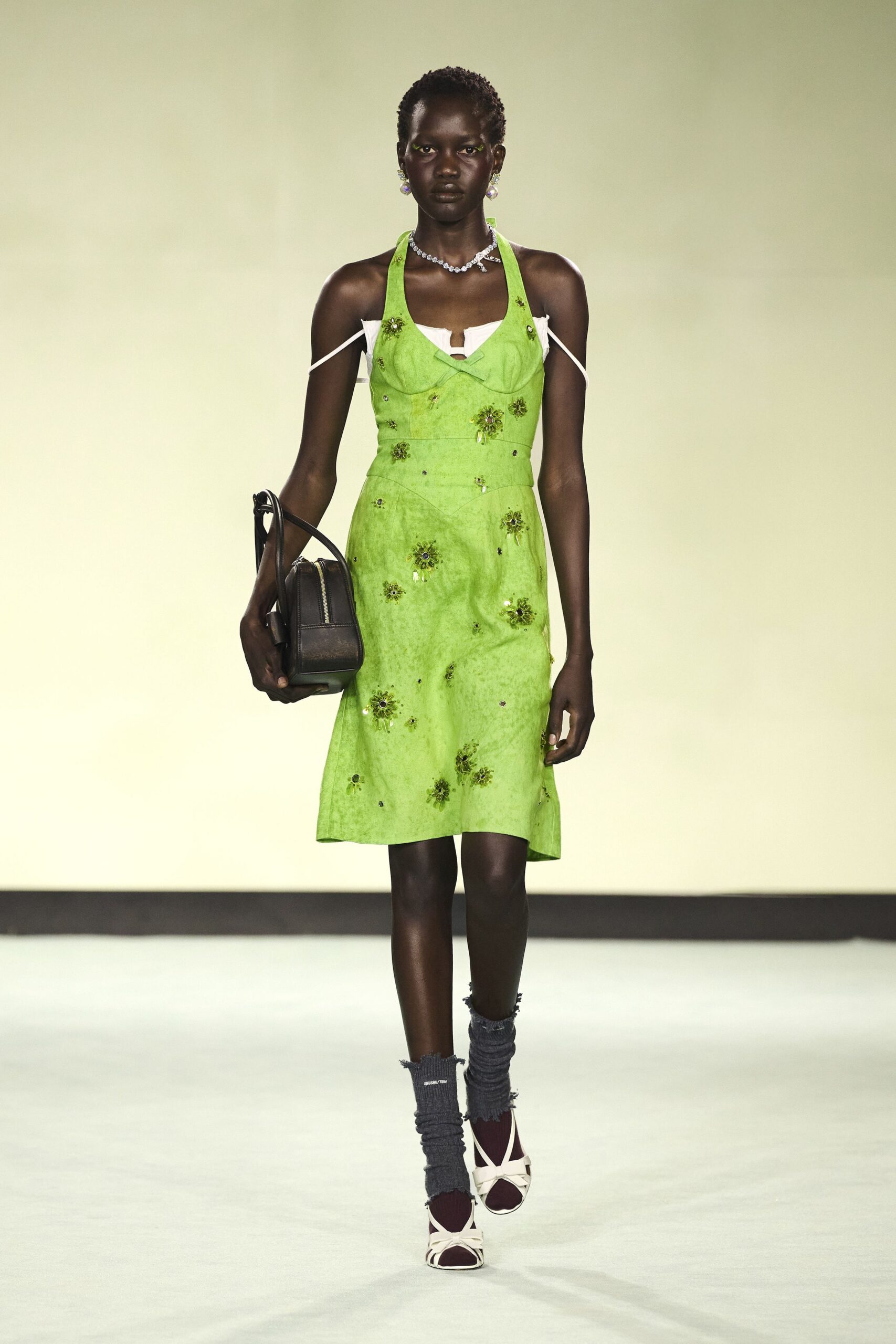 green embroidered midi dress