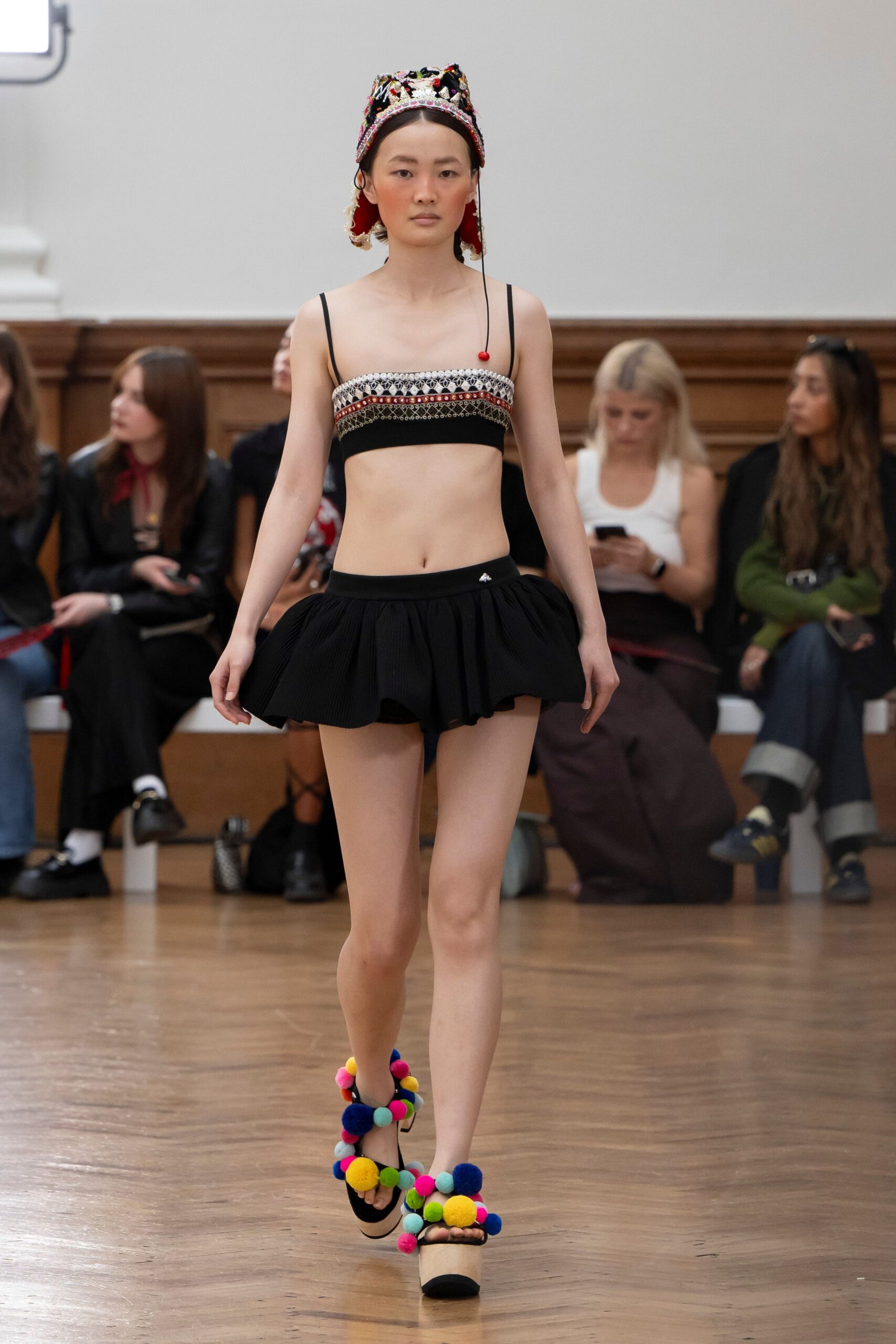 black cotton fitted tiered mini skirt