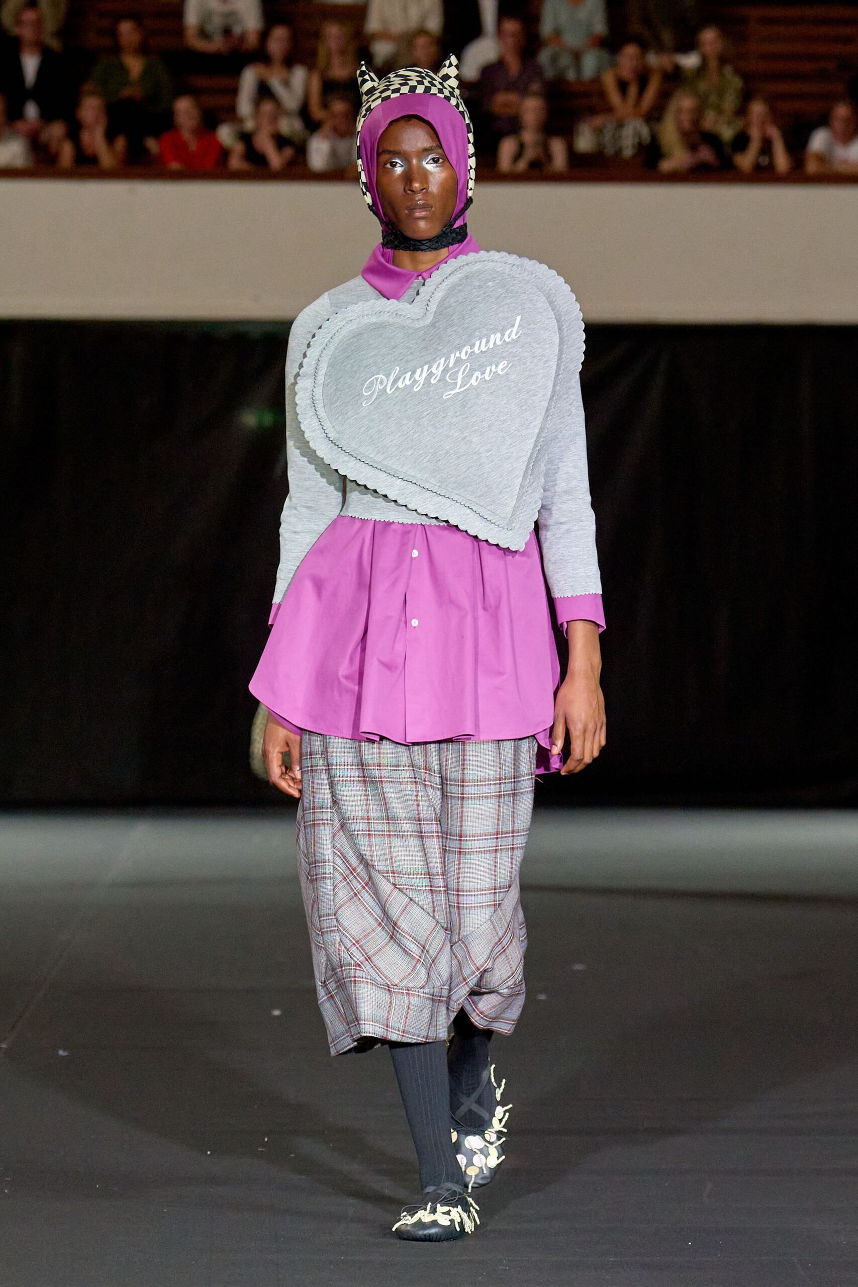 gray cotton long-sleeve collared relaxed embroidered top