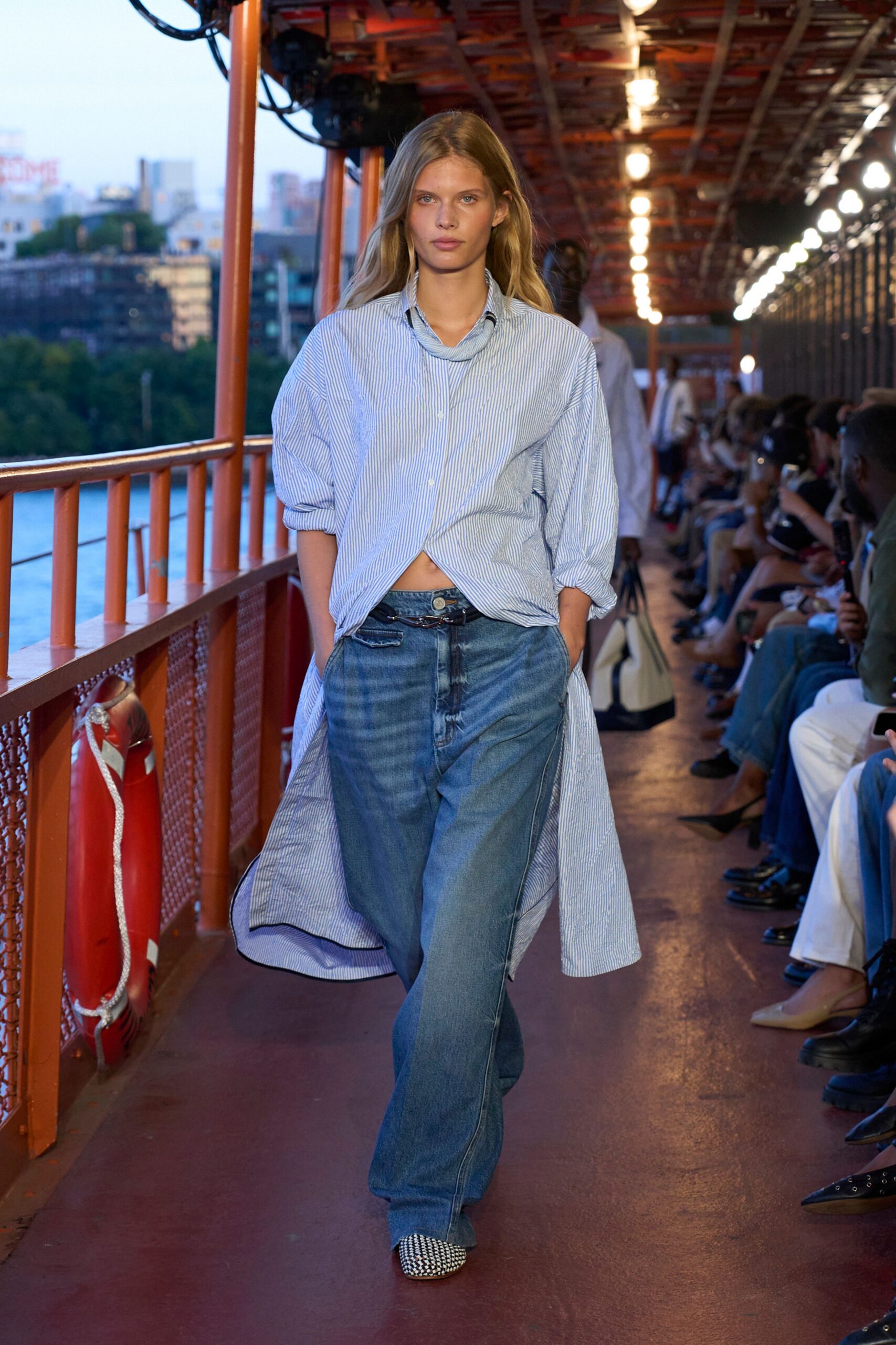 blue denim relaxed straight-leg jeans