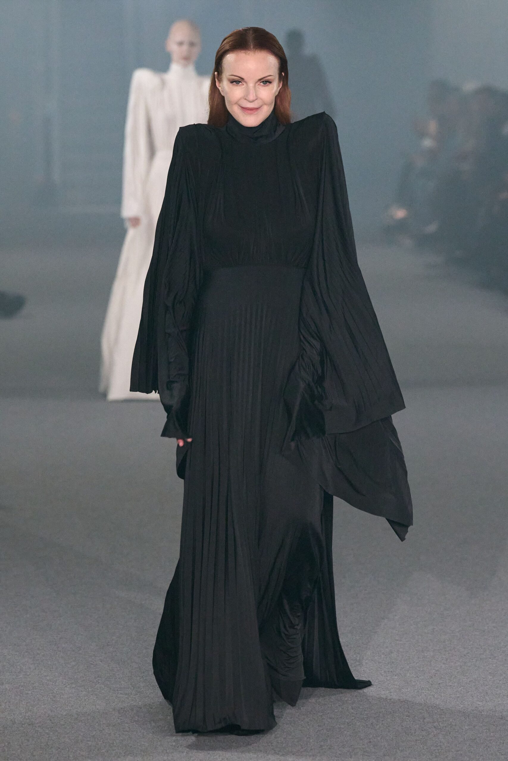 black silk long-sleeve gown