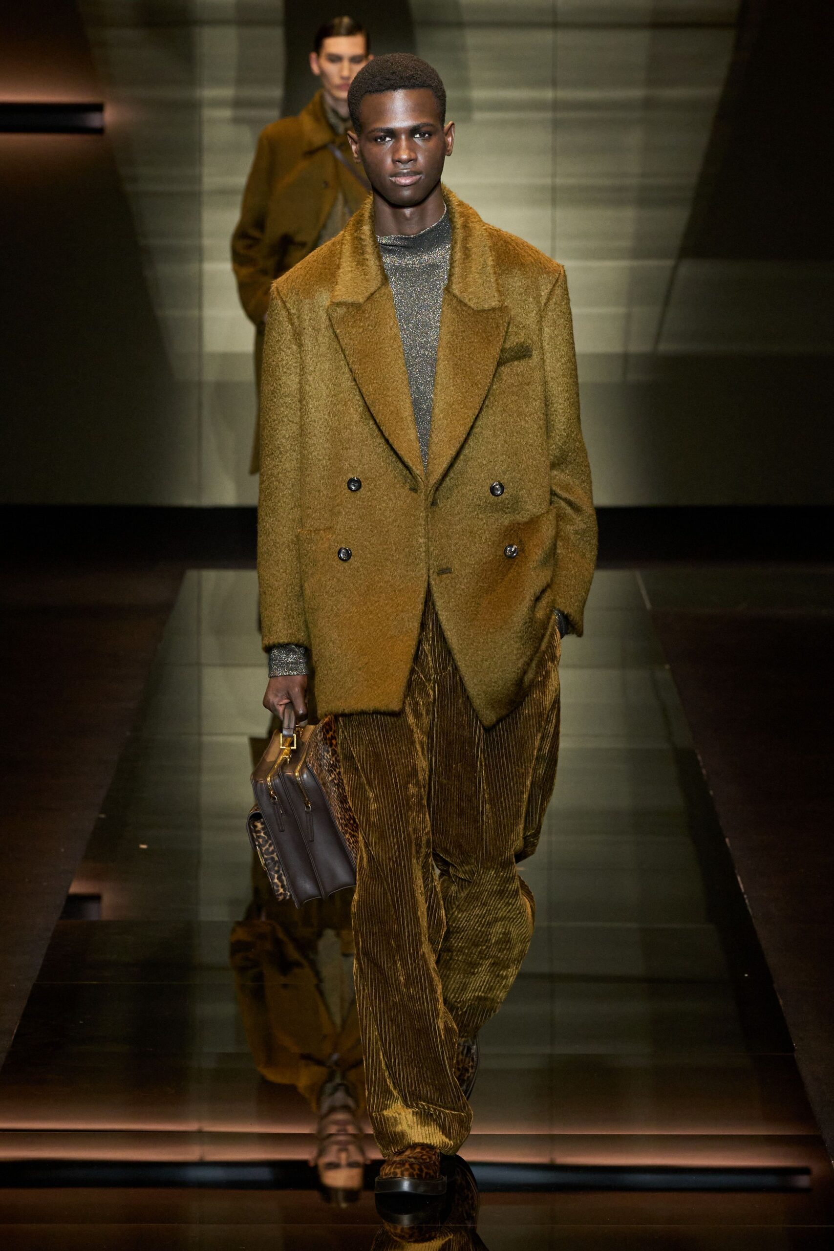 brown wool long-sleeve double-breasted structured coat