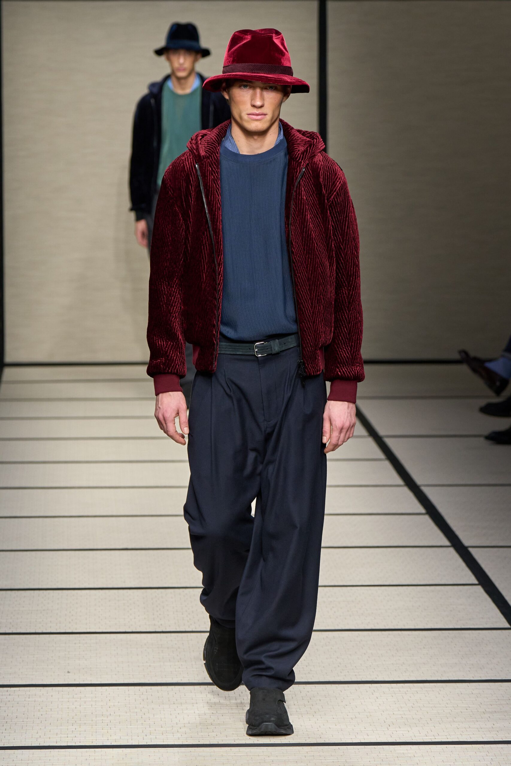 red velvet hoodie with black pants