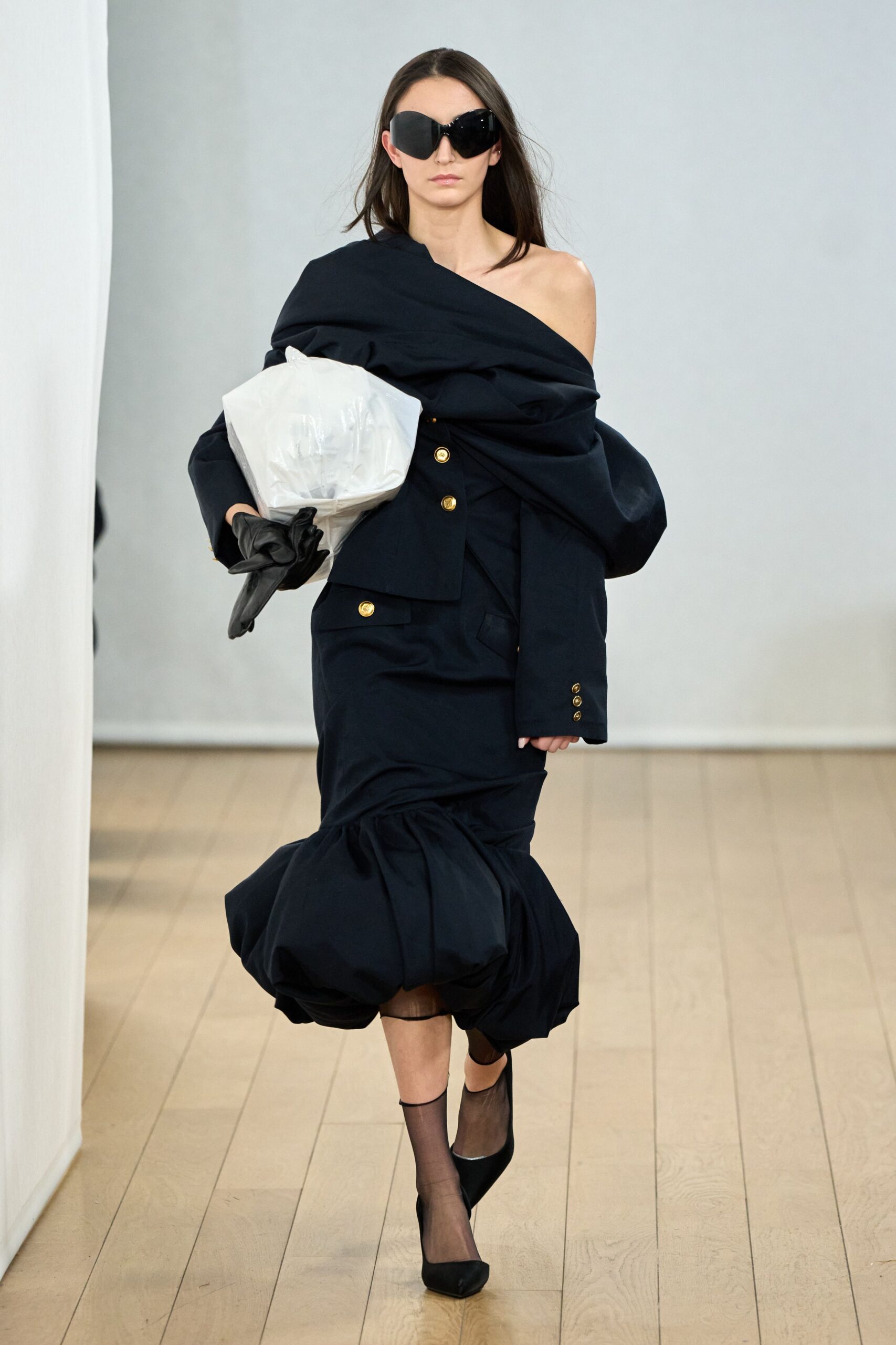 black off-shoulder midi dress