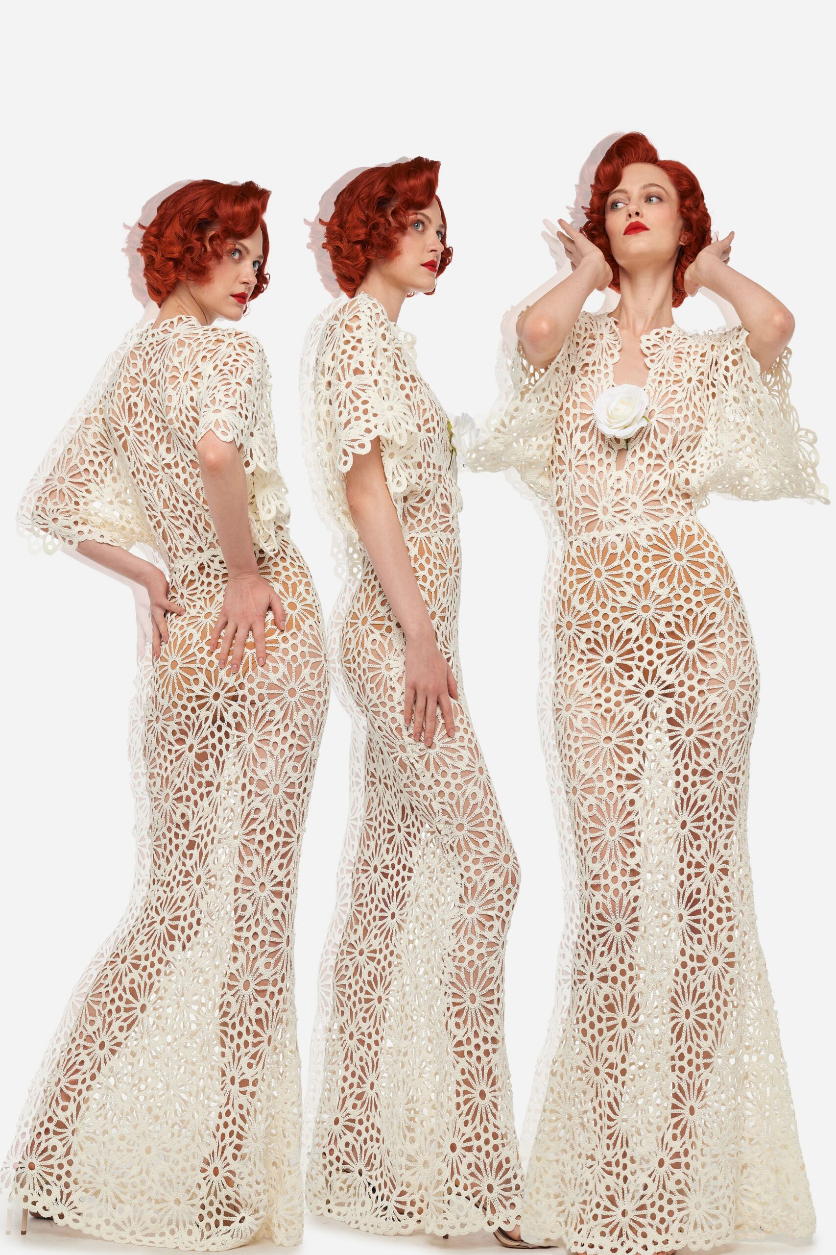 white lace fitted gown