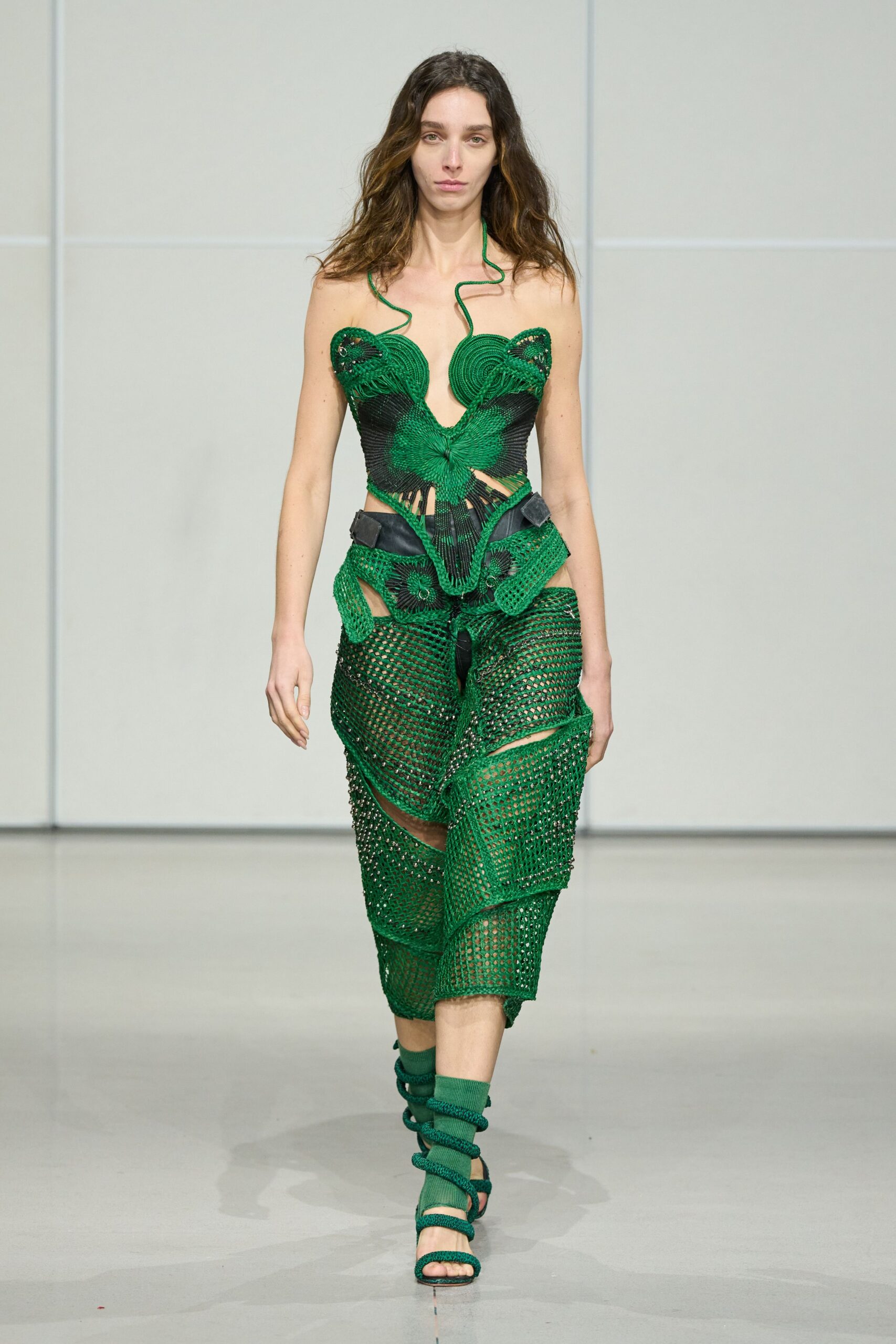 green mesh fitted dress