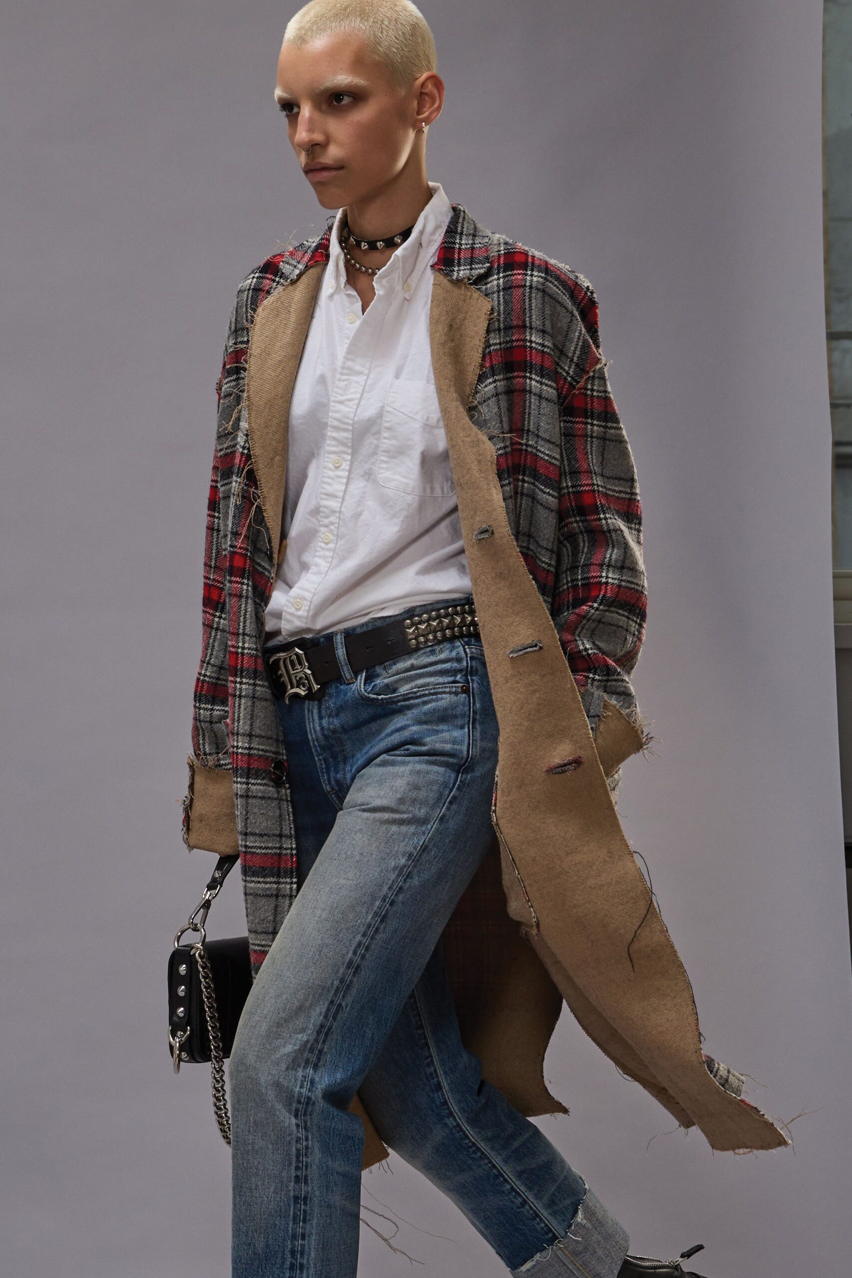 plaid coat with white shirt