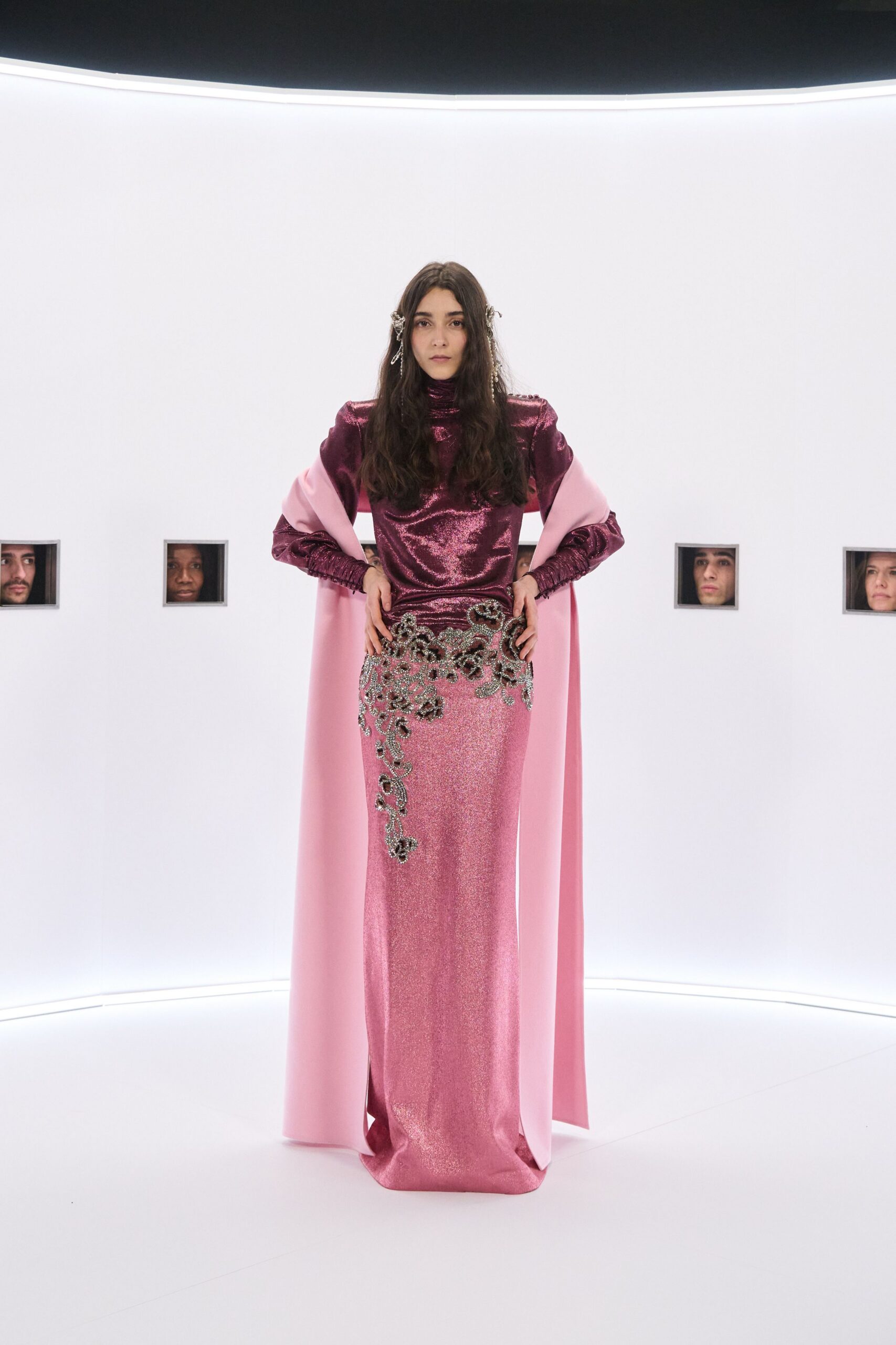 pink velvet gown with cape