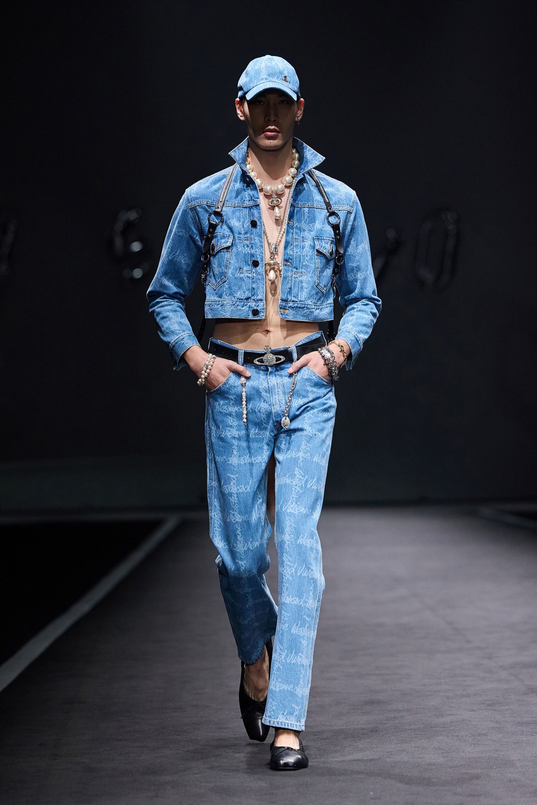 blue denim long-sleeve collared fitted buttoned jacket
