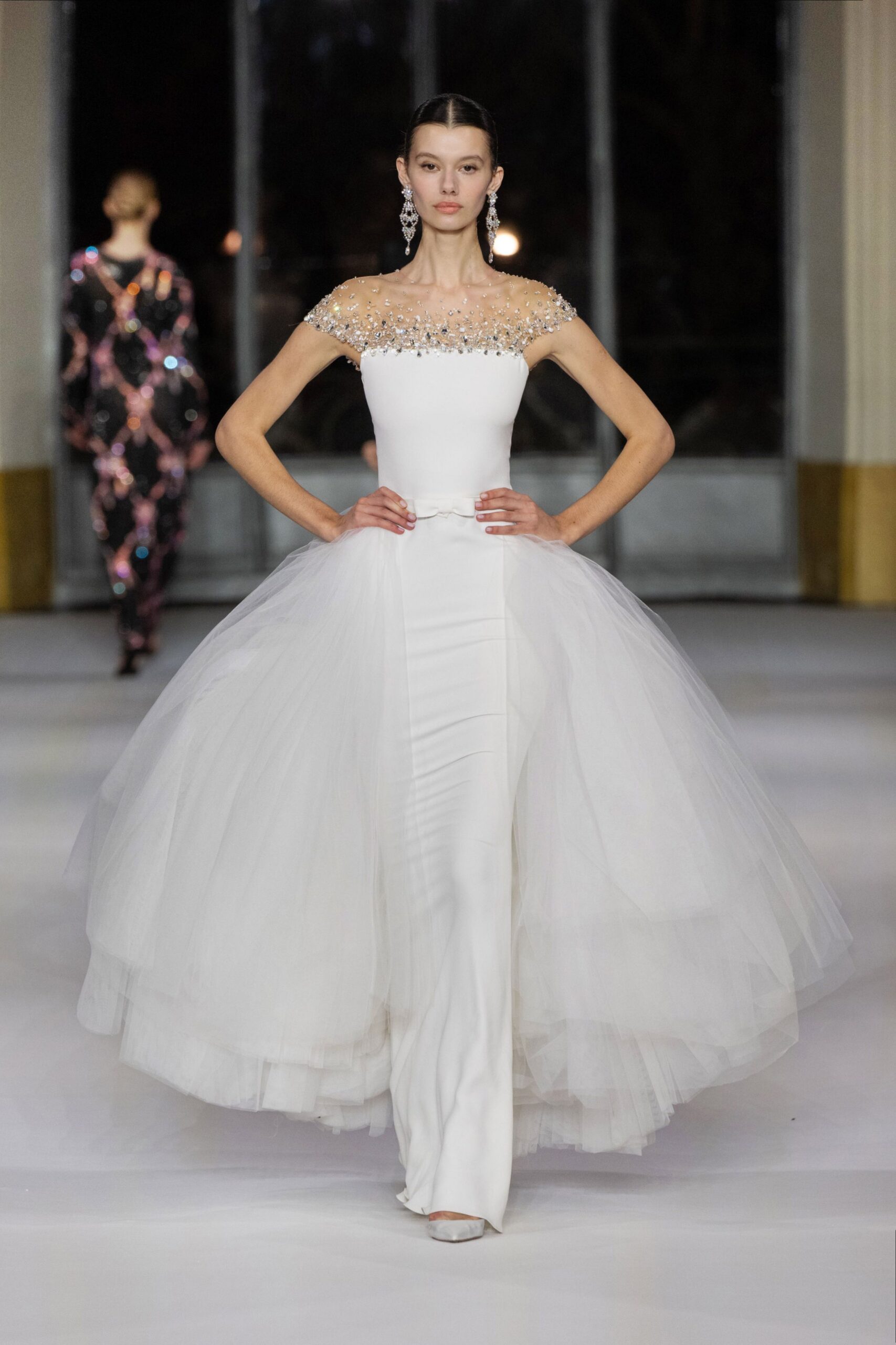 white off-shoulder embellished gown